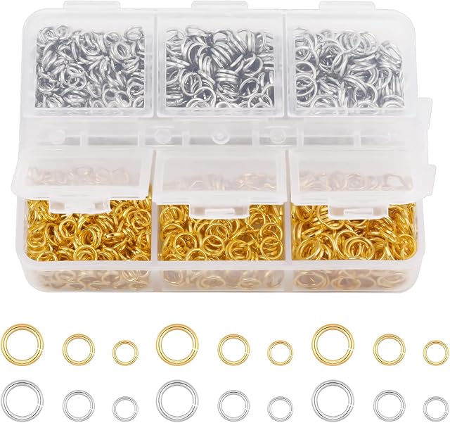 1800pcs Open Jump Rings, 4mm 5mm 6mm Assorted Size Jewelry Jump Rings Connectors Open Jump Rings for Jewelry Making (Gold, Silver)