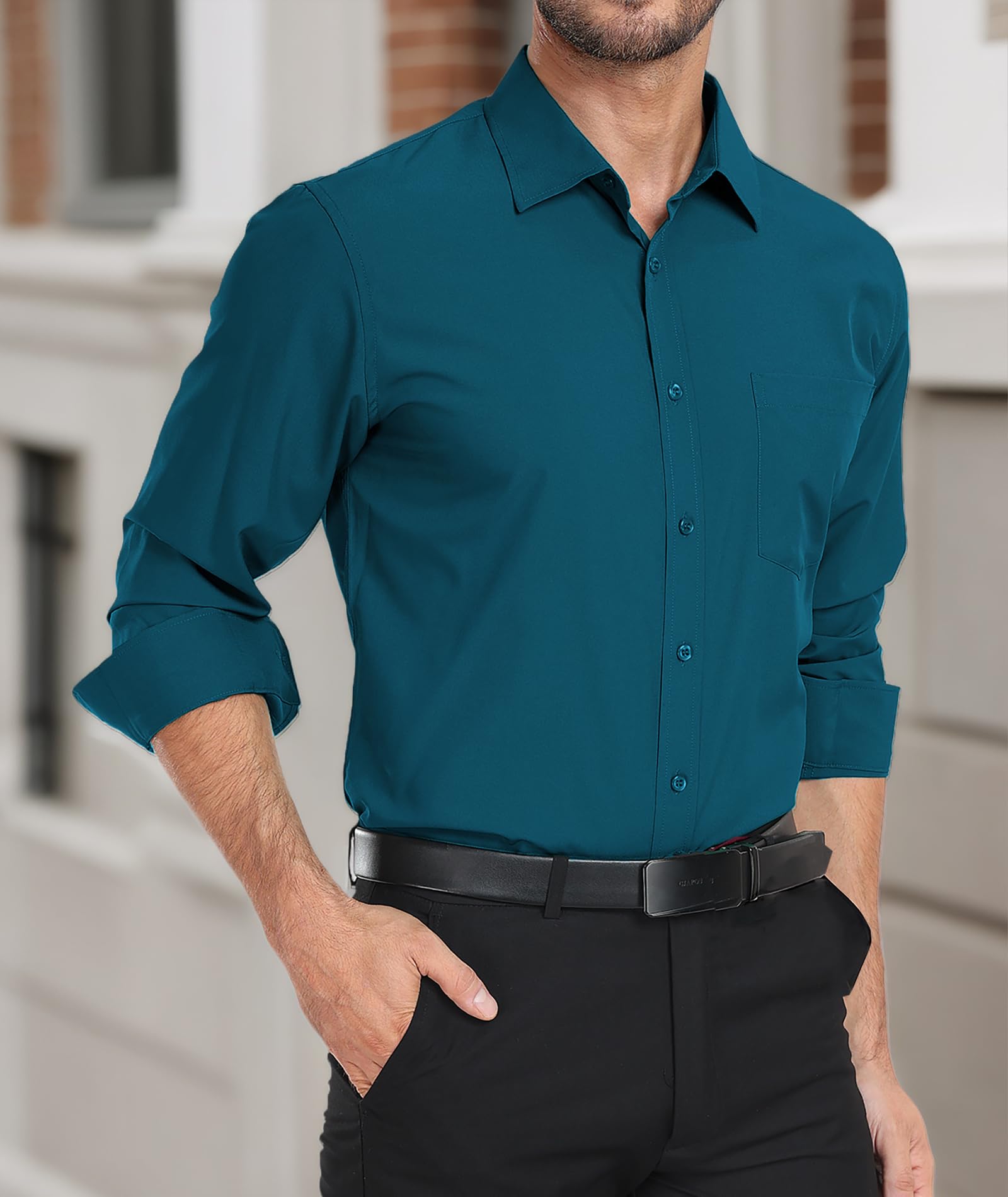 Camisas de vestir para hombre, de manga larga, casual, con botones, con bolsillo — view 15