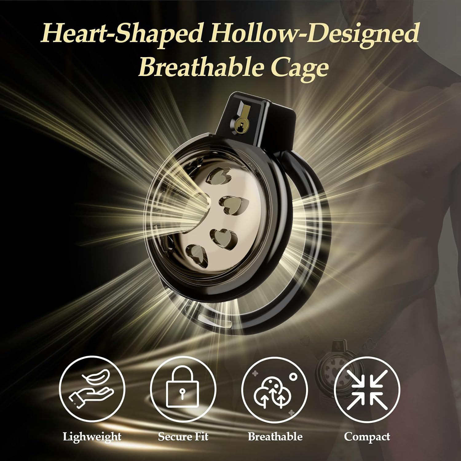 Flat Chastity Cage Cock Cage, Male Chastity Devices with Adjustable Chastity Belt & Soft Silicone Head, BDSM Chastity Penis Cage with 6 Rings & Invisible Lock Bondage Gear for Penis Exercise (Black,S) | Soft Silicone Material for the Head and Comes with Chastity Belt