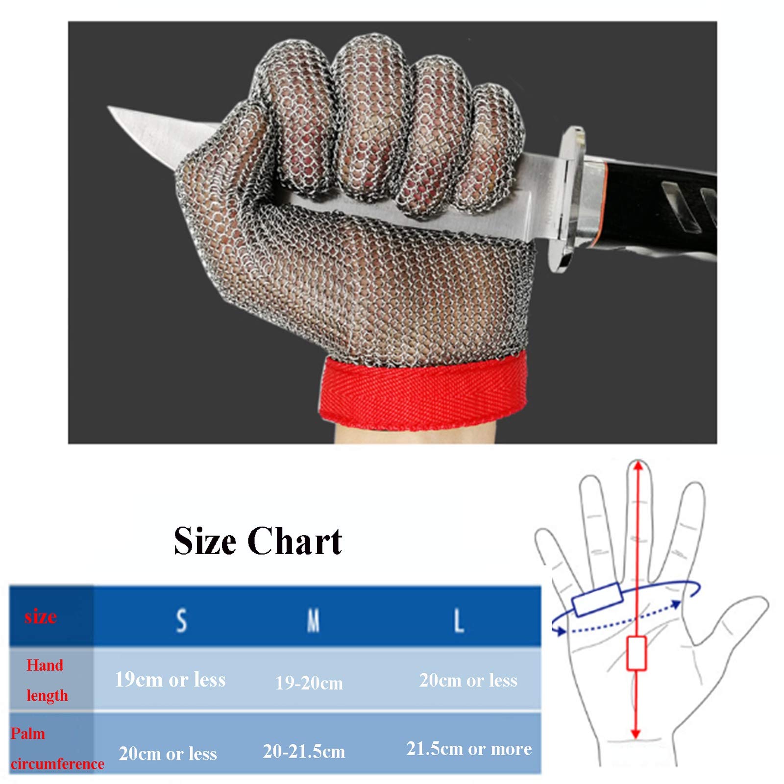 Guantes Anticorte Guantes Anti-Corte con Anillo De Acero Inoxidable 304, Correa De Muñeca, Guantes De Trabajo De Seguridad Ajustables, XS, S, M, L, 1 Pieza (Size : Large)