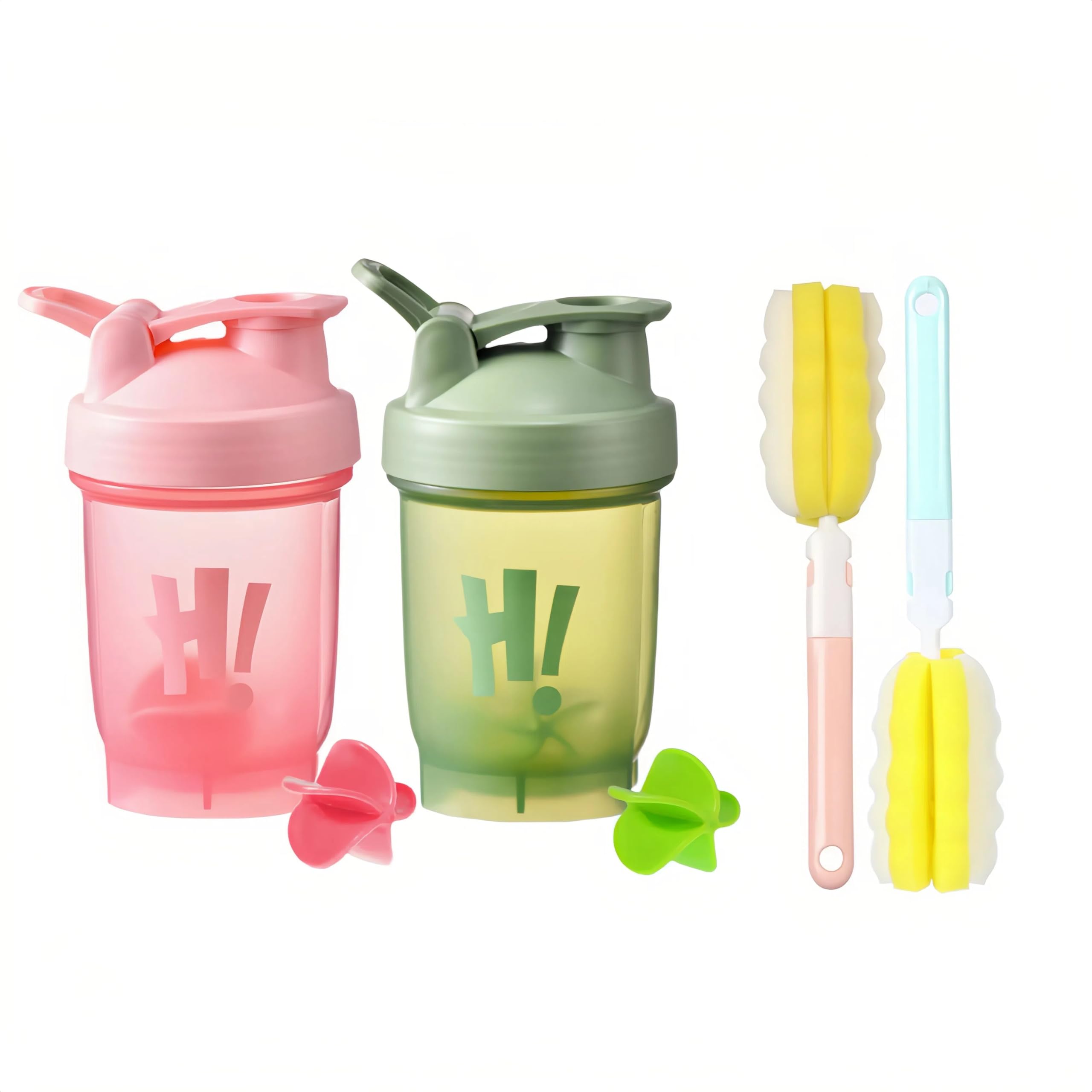 Tokaneit 2 Pièces Bouteille Shaker Protéines Étanche, Shaker Proteine Sans Bpa, Avec Boule en Spirale, 2 Brosse en Mousse, Portable, Facile à Nettoyer, pour Compléments Sportifs, 350ml