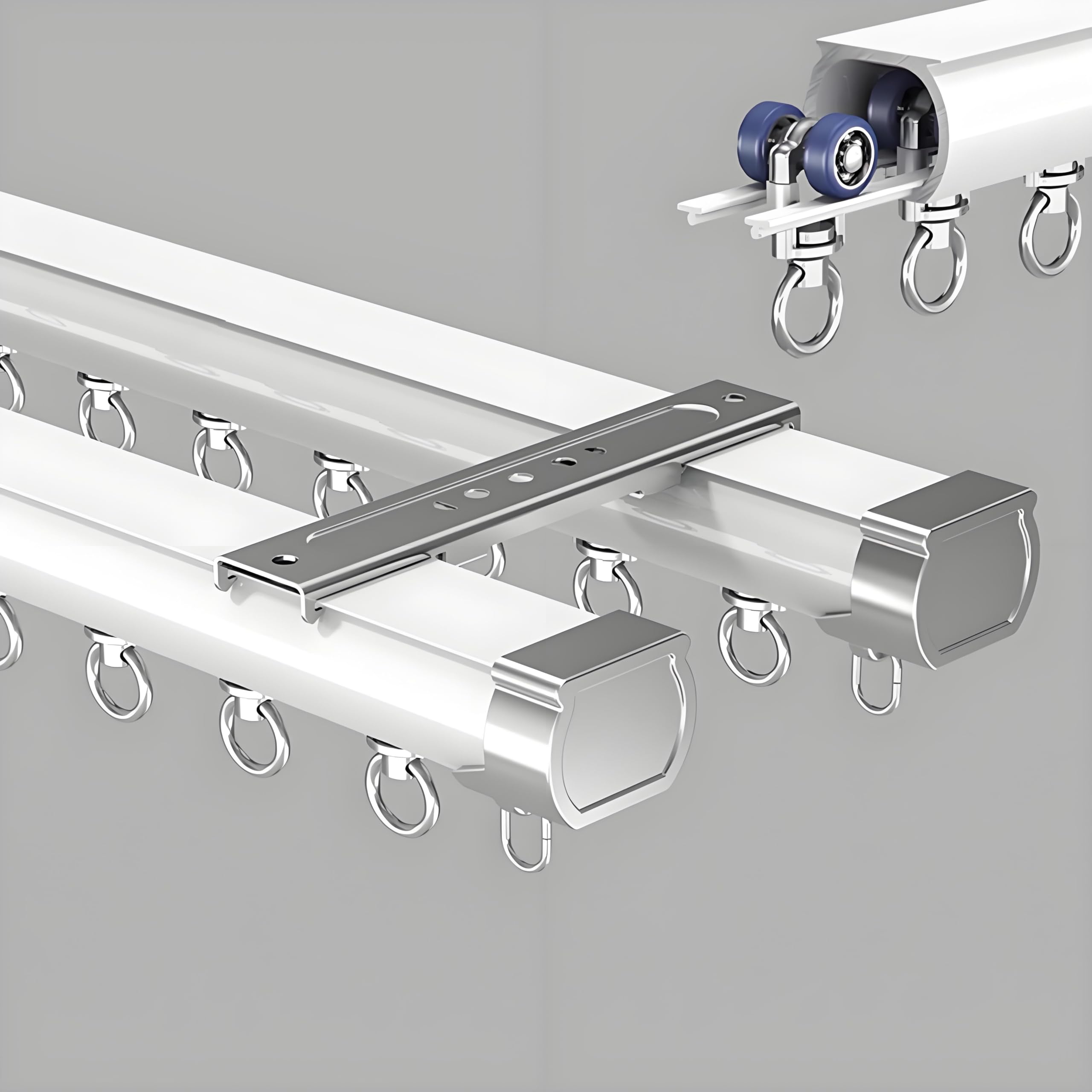 ZXGSXIOU Curtain Track Rod Set, Heavy Duty Rail System for Curtains and Drapes, Includes Roller, Bracket, End Cap Room Dividers