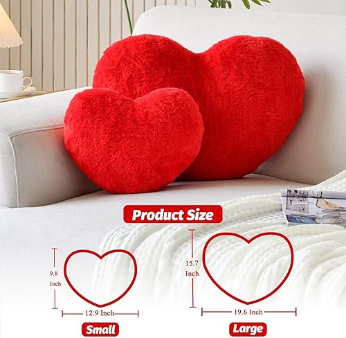 Miniatura 2 de Almohada de corazón, almohada suave en forma de corazón rojo, bonita almohada decorativa de piel de conejo sintética, cojín de felpa de corazón de