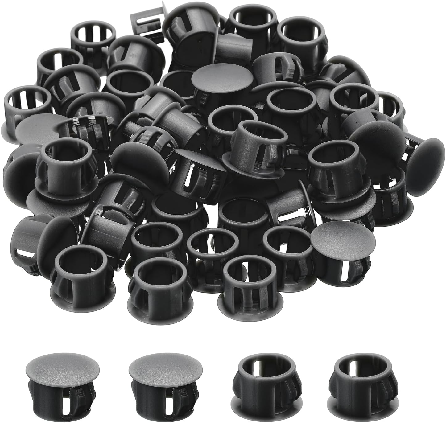 MECCANIXITY 78Pcs Plastic Hole Plugs, 9/16" x 3/8"(DxH) Hole Cover Tubing End Cap for Round Holes(12mm), Table Chair Floor Protector Furniture Cupboard Shelves, Black
