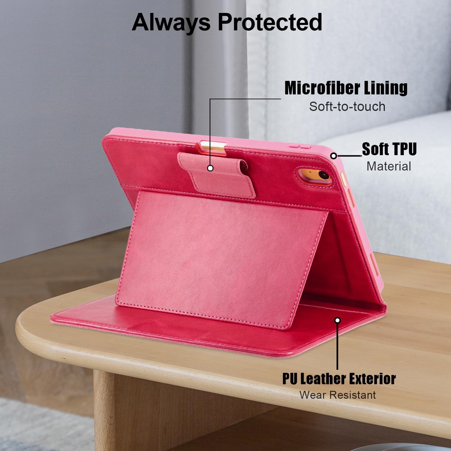 Protective case for iPad (A16) 11th Generation 11-inch 2025 / iPad 10th Generation 10.9-inch 2022 (with Built-in Pen Holder) (Multi-Angle Viewing) (Red)