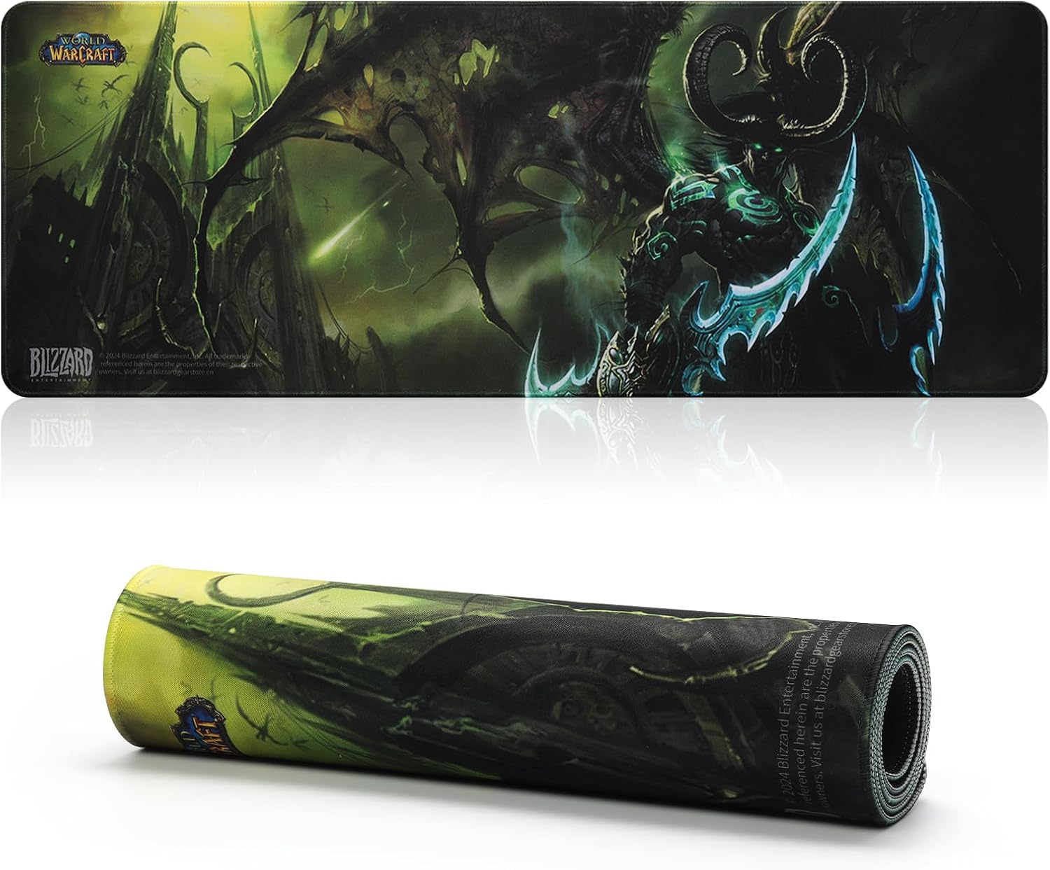 Blizzard Gaming Mouse Pad, XXL Desktop Keyboard Mat, Wow Themed Symbol, Cloth Cover with Stitched Edge, Smooth Tracking & Stability, Never-Slip Rubber, 31.5x11.8x1.2 in (Green)