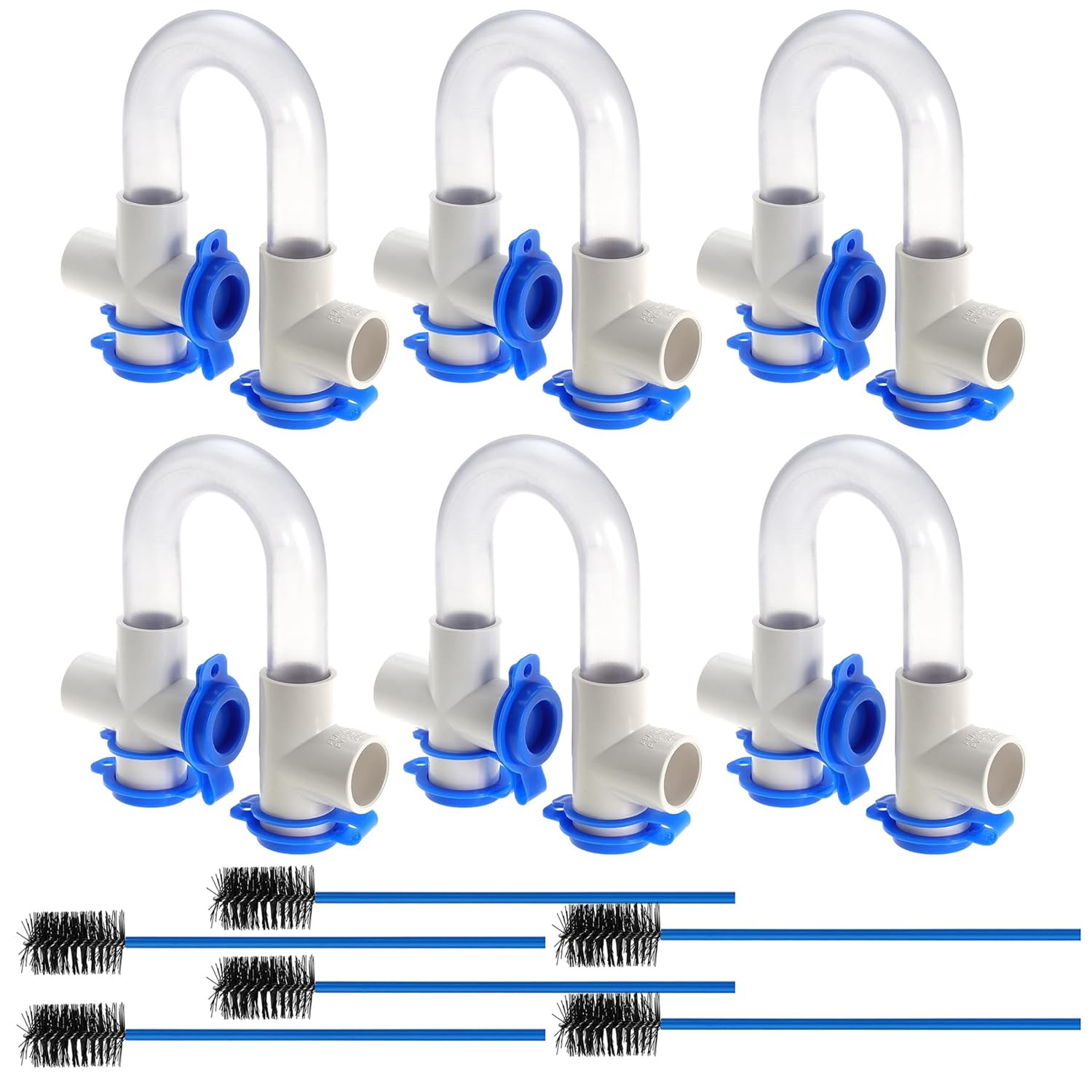 6Pack 3/4" Standard Condensate Trap with 20" Cleaning Brush PVC Transparent U Trap for HVAC Systems, Air Conditioner, Effectively Drains Condensate