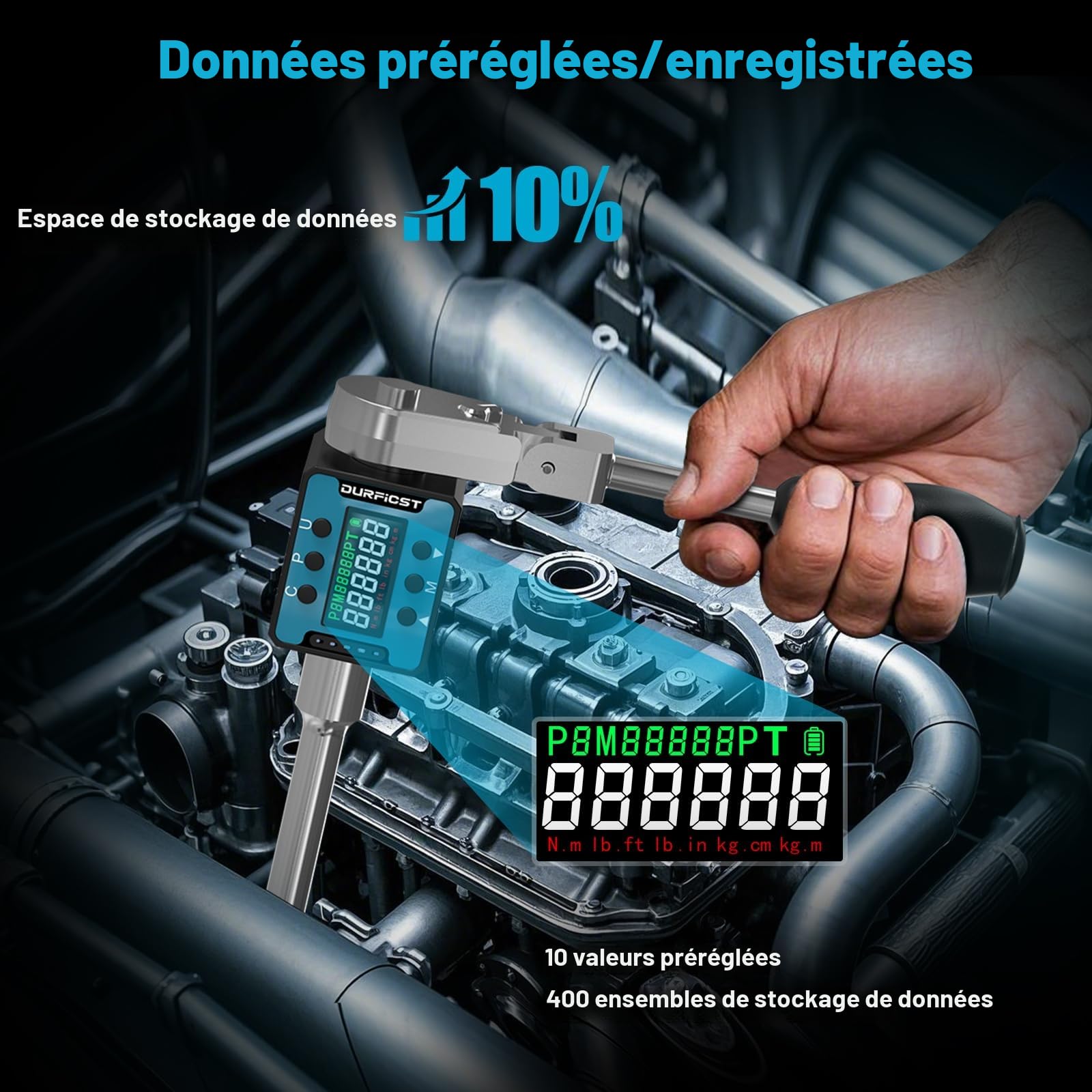 DURFICST Adaptateur Dynamométrique Numérique 1/2", Plage 4–135 Nm | Cle Dynamometrique Numérique avec Alarme Sonore et Lumineuse, Clé Dynamométrique Electronique pour Voitures, Vélos, Motos