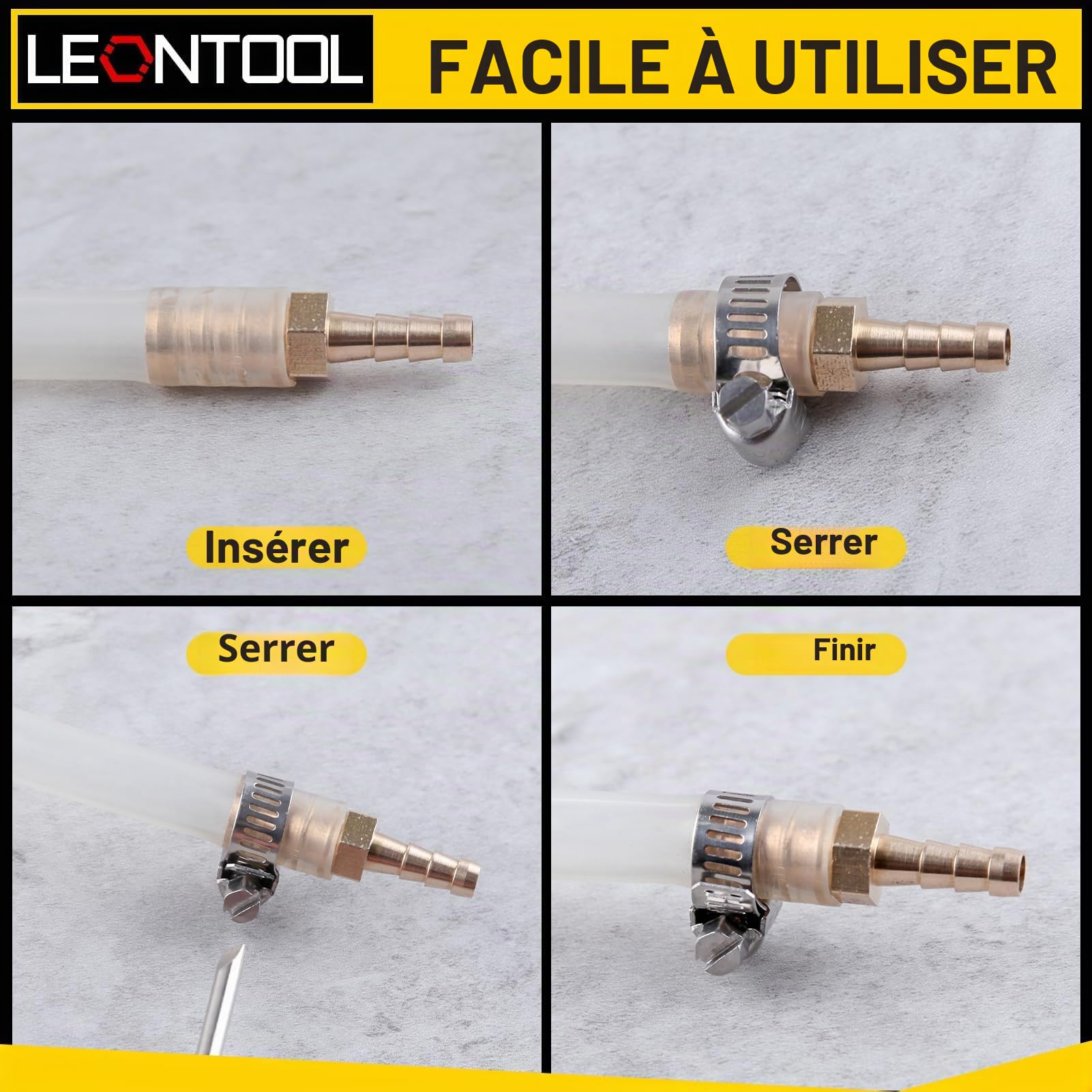 LEONTOOL Paquet de 2 raccords cannelés de tuyau, réducteur de tuyaux cannelés en laiton de 5/8 » à 3/4 » avec 4 colliers de serrage, raccord d’épissure à emboîtement de cannelure réducteur