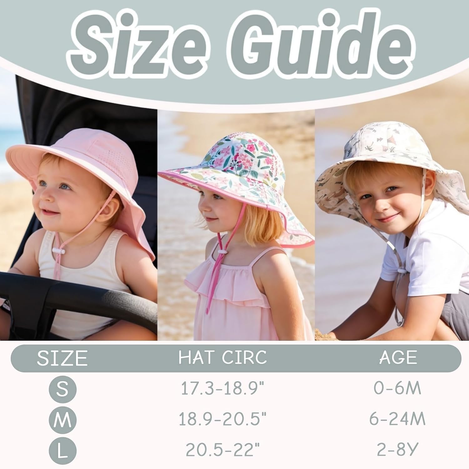JANGANNSA Baby Sun Hat Neck Flap Bucket Hat UV Protection Summer Beach Hat for Boys Girls