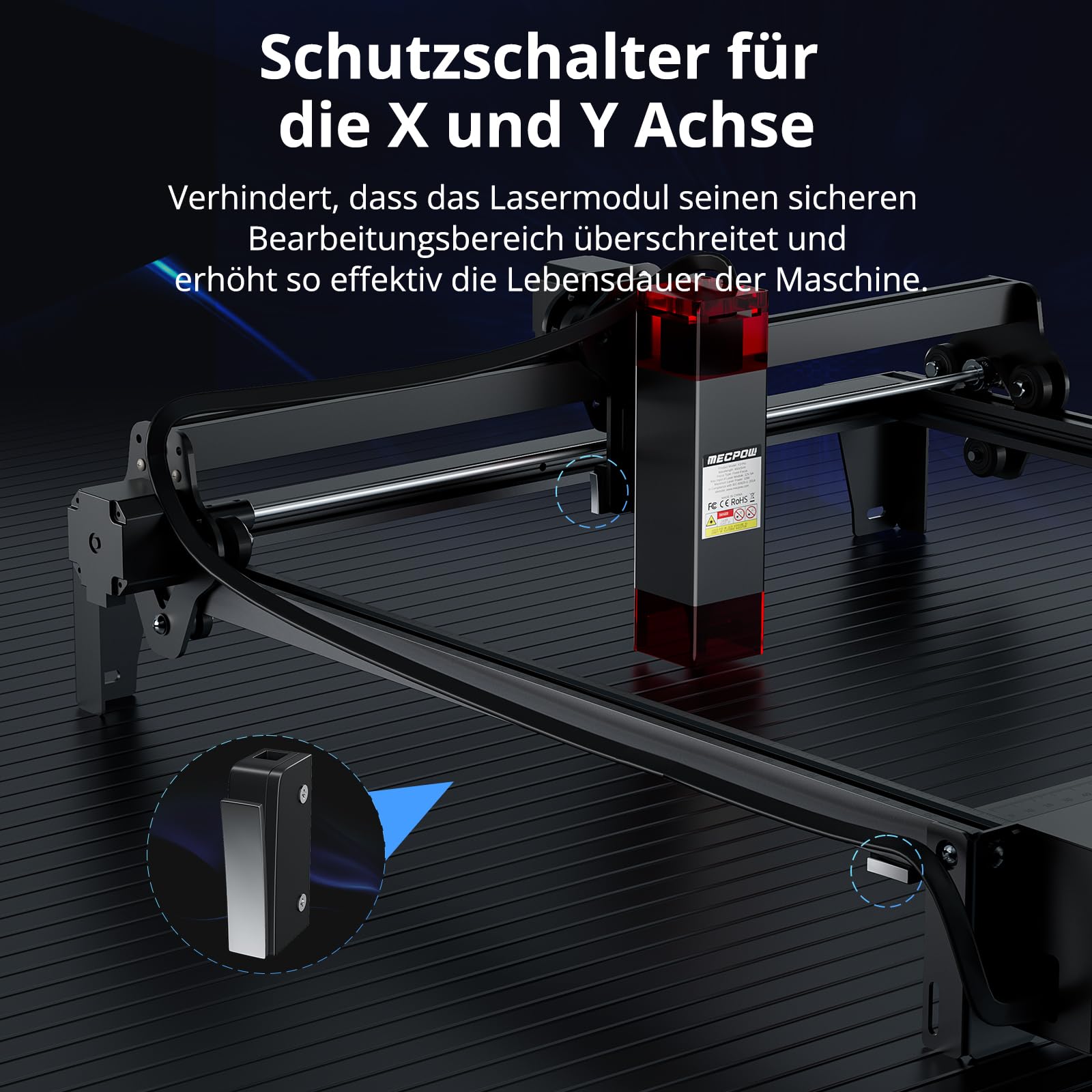 X3 Pro Laser Graviermaschine mit Luftunterstützung, 10W Graviermaschine Laser Cutter für Holz und Metall, 60W CNC Fräsmaschine mit Not-Aus, Flammen- und Gyro-Erkennung, 410 x 400mm Fläche