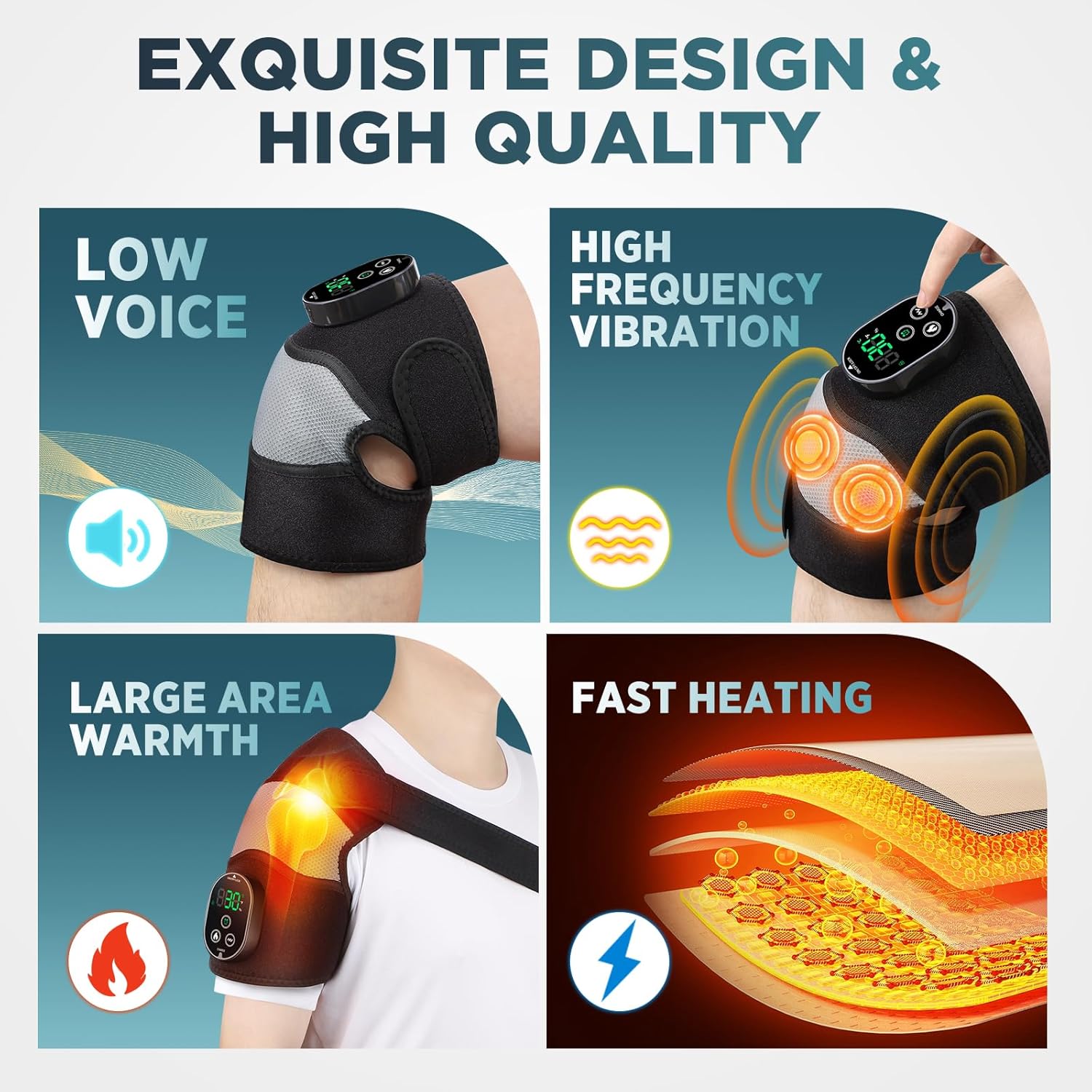 2-Pack Cordless Heated Knee Massager, Knee Heating Pad for Pain Relief, Heated Knee Wrap, 6 Heat Levels, 3 Vibration Modes & Timer, Adjustable Heaing Pad Wrap for Knee, Shoulder, Elbow - Image 3