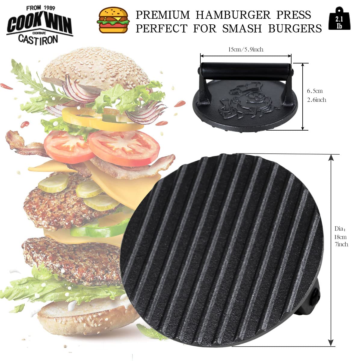 Searbq Griddle Press SHINESTAR Cast Iron Griddle Press With 12