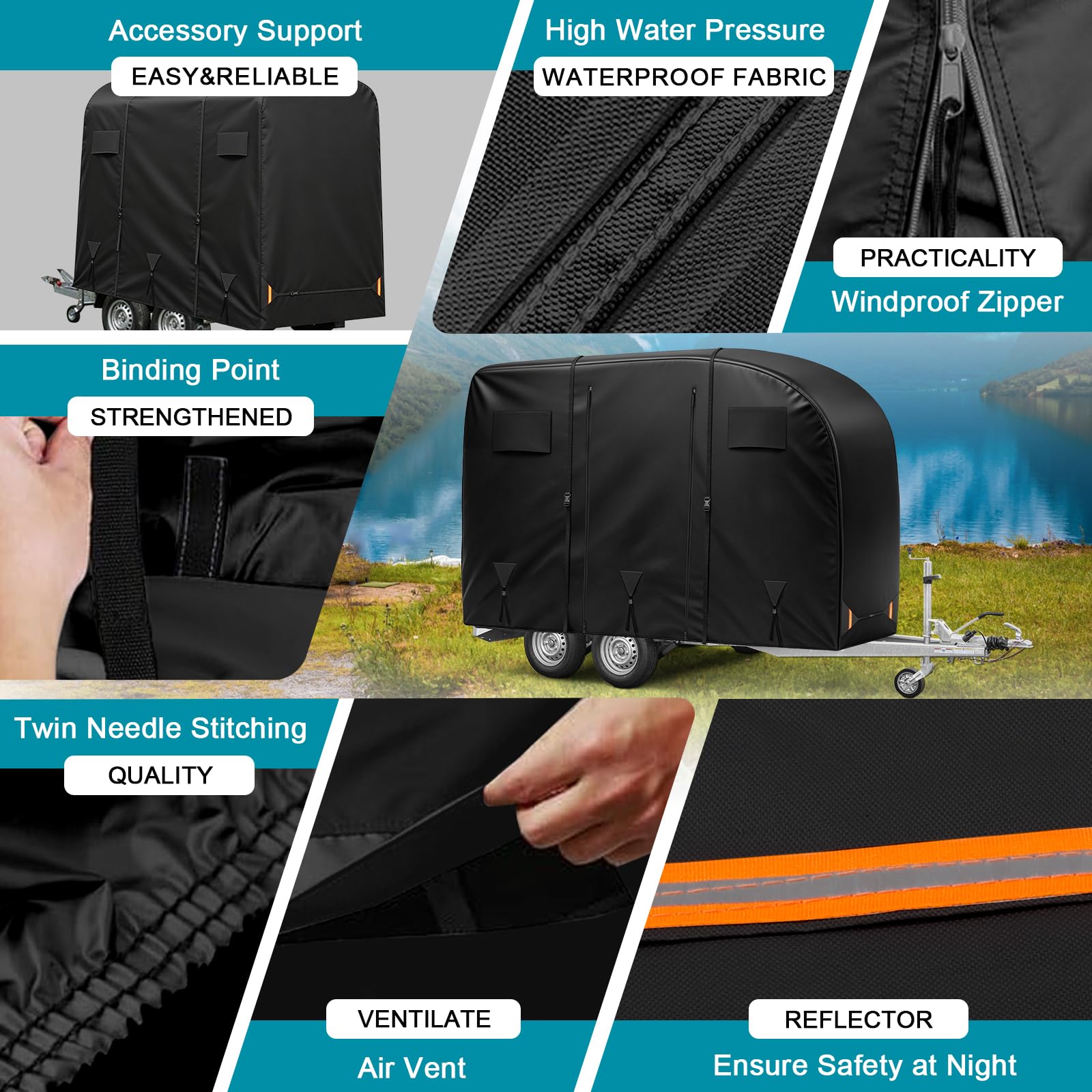 Cubierta para Remolque de Caballos, Lona de Tejido Resistente, Funda Universal para Remolque de 2 Caballos hasta 4,3 M, Apertura Lateral Derecha (L430 X A205 X H245 cm)