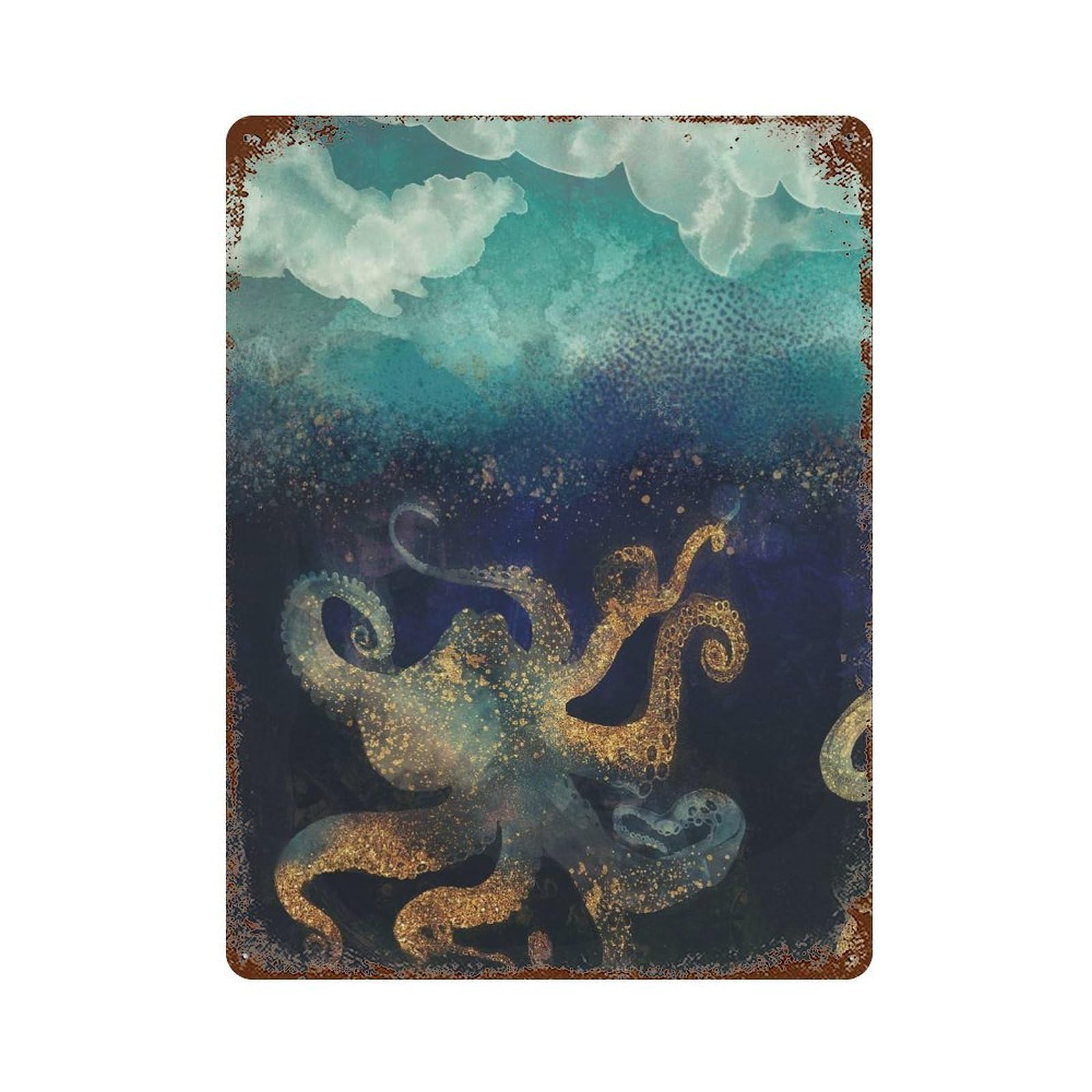 Underwater Dream Rust Effect Tin Sign 15.7"x11.8", Decorative Metal Wall Art for Living Room, Hallway And Home Decor