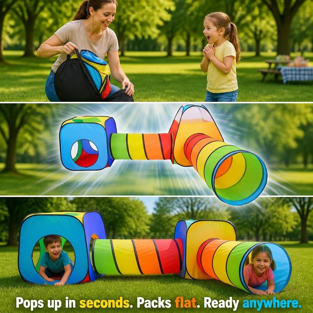 4 in 1 : Spielzelt Kinderzelt : Babyzelt mit krabbeltunnel : Teiliges Bällebad : Spielzelt Babyzelt : Spielhaus mit Zelt Tasche und Tunnel : Mehrfarbig B