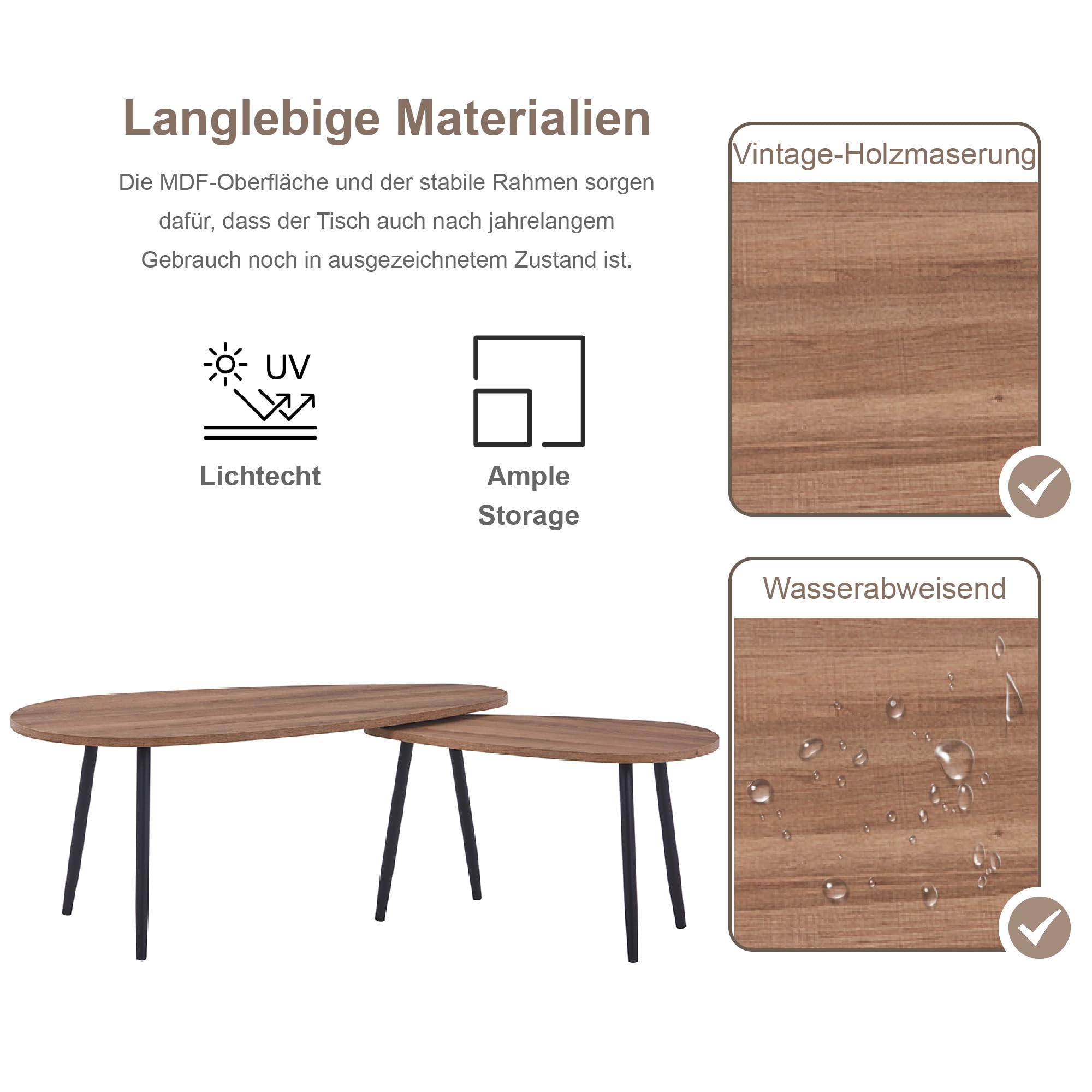 GOLDFAN Lot de 2 Table Gigognes Triangulaire pour Salon,Table Basse Bois Scandinave,Table Gigognes Bureau,2 Table d'appoint Design,Marron