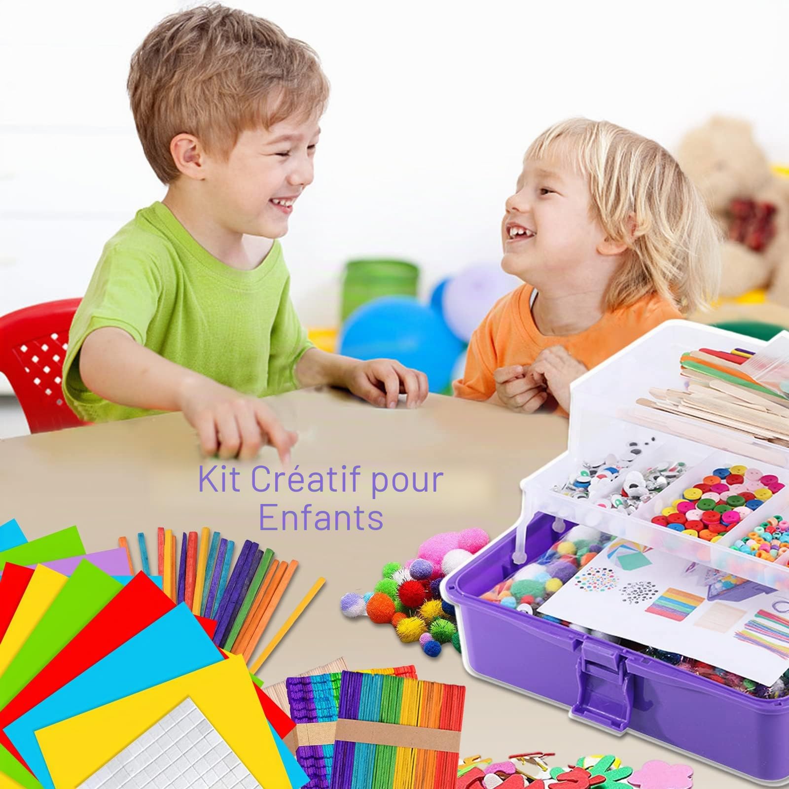 JOTOL Kit Bricolage Enfant,3100+PCS Activites Manuelles pour Enfants,Loisir Creatif avec Cure-Pipe,Pompon,bâton,Perle de Lettre,du scrapbooking,DIY Activites Manuelles