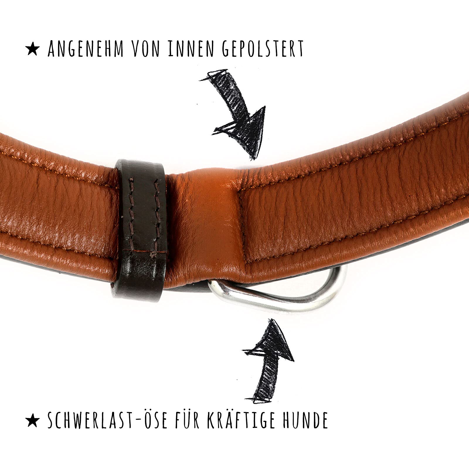 MONKIMAU Hundehalsband - Halsband für Hunde echt Leder gepolstert verstellbar geflochten (M-L: 30mm x 60cm)