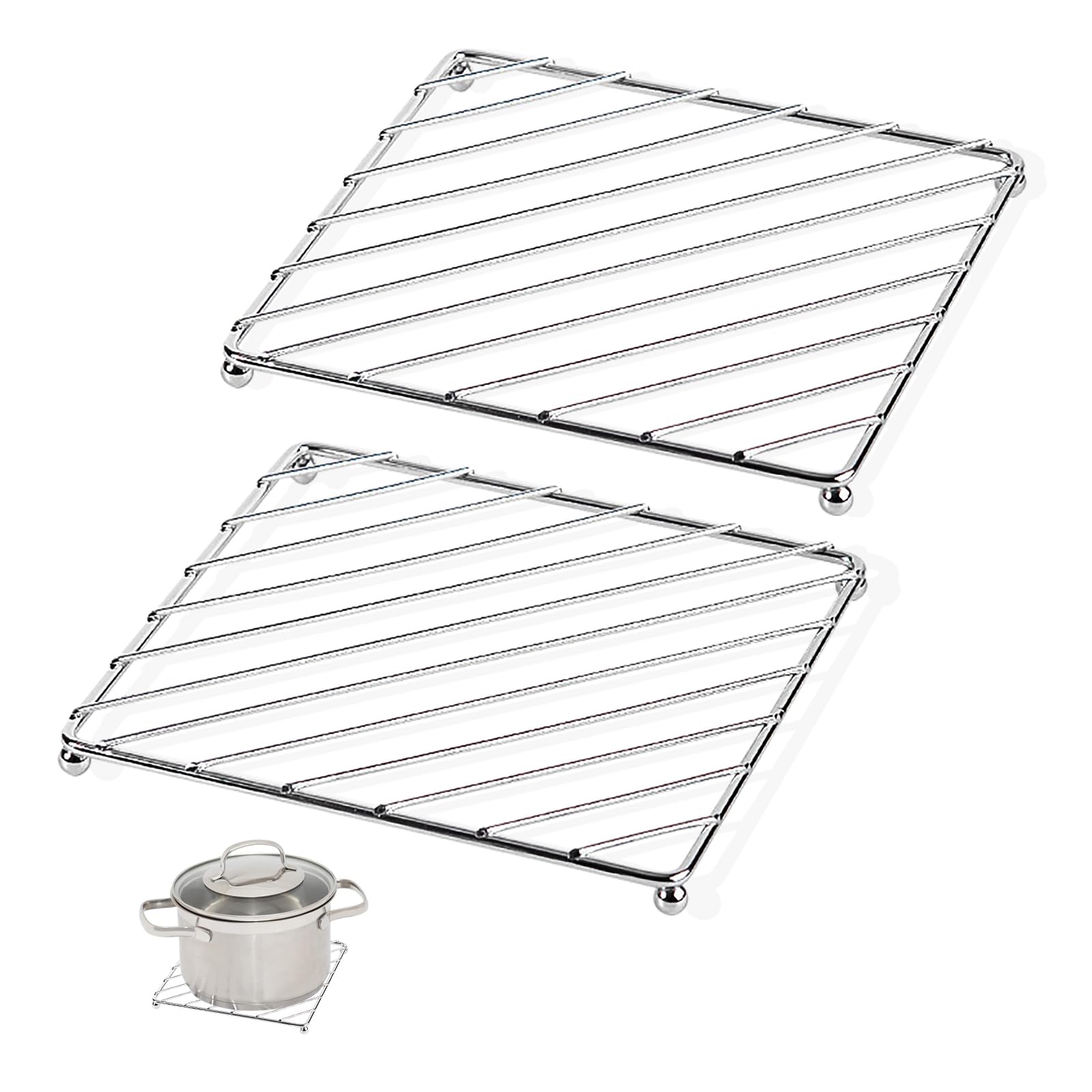 BAOWUABJ 2 Pack Trivets for Kitchen Worktops - Stainless Steel Heat Resistant Mat for Hot Pans and Pots, Multipurpose Kitchen Worktop Protector (18.5x18.5cm)