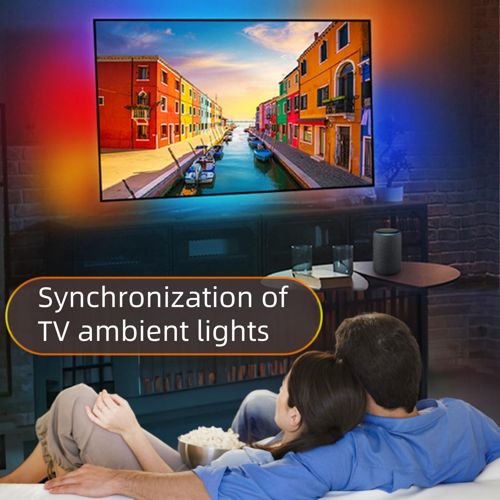 Tira De Luz Led para TV Graffiti Inteligente TV Luz Ambiente TV Led Retroiluminación Tira De Luz con La Pantalla Luz De Fondo Síncrono Streaming De Color Control De Voz App(55-65in)