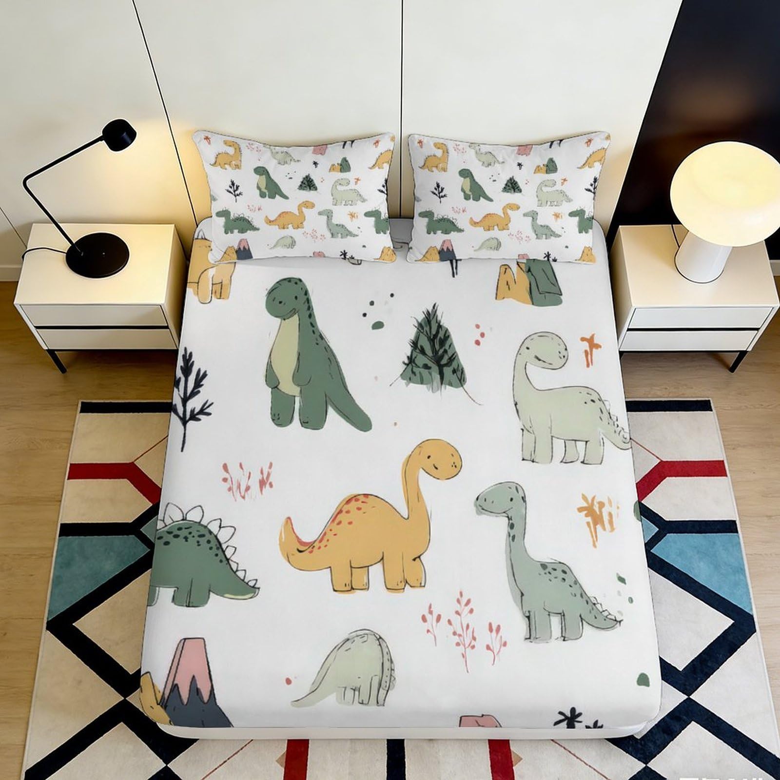 3D Printed Dinosaur Jungle Fitted Sheet Microfiber Soft Breathable Cartoon Bed Cover for Bedroom Guest Room Decor 90x200x25cm