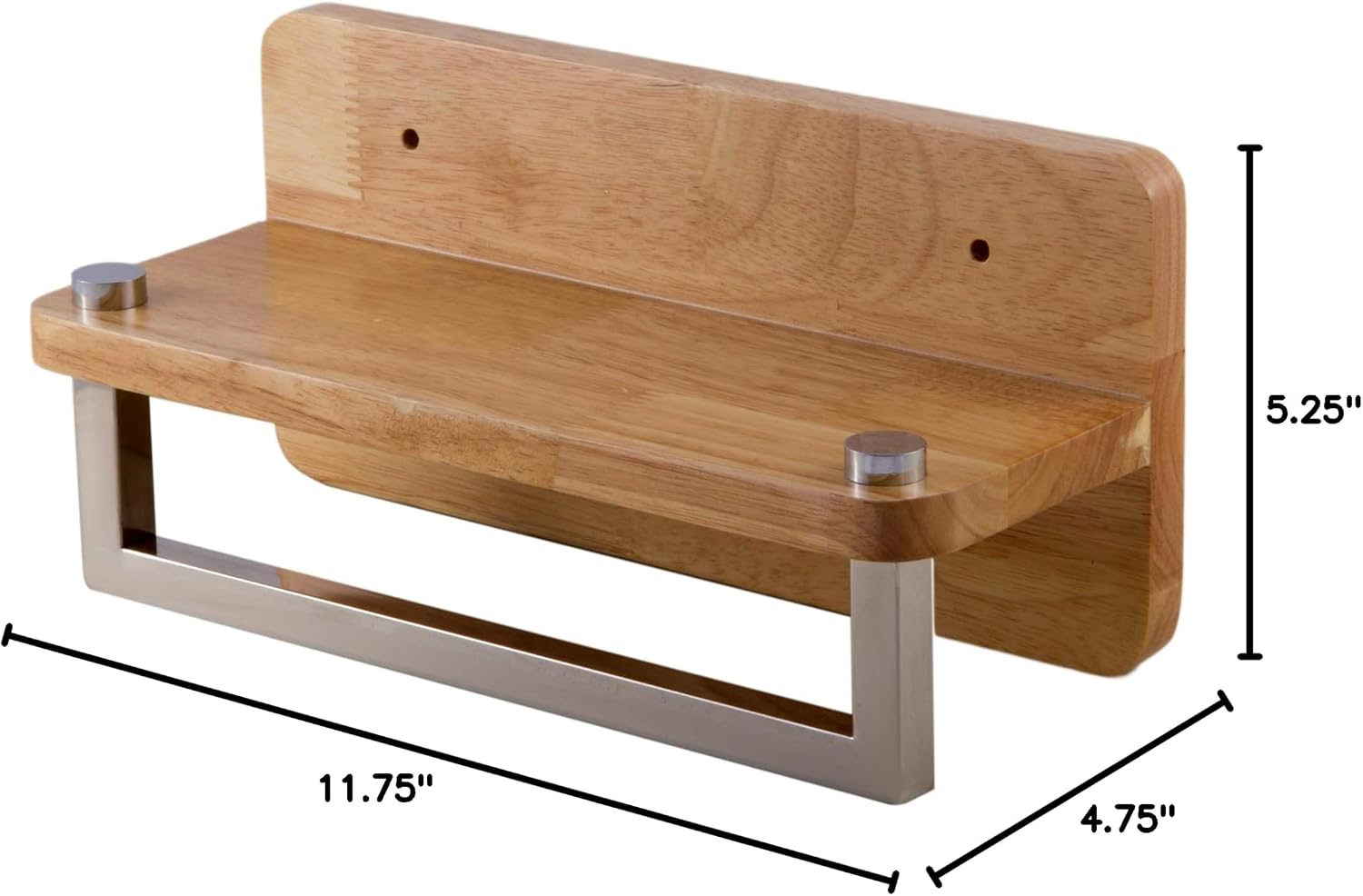 ALFI brand AB5510 12" Small Shelf with Chrome Towel Bar Bathroom Accessory, Natural Wood