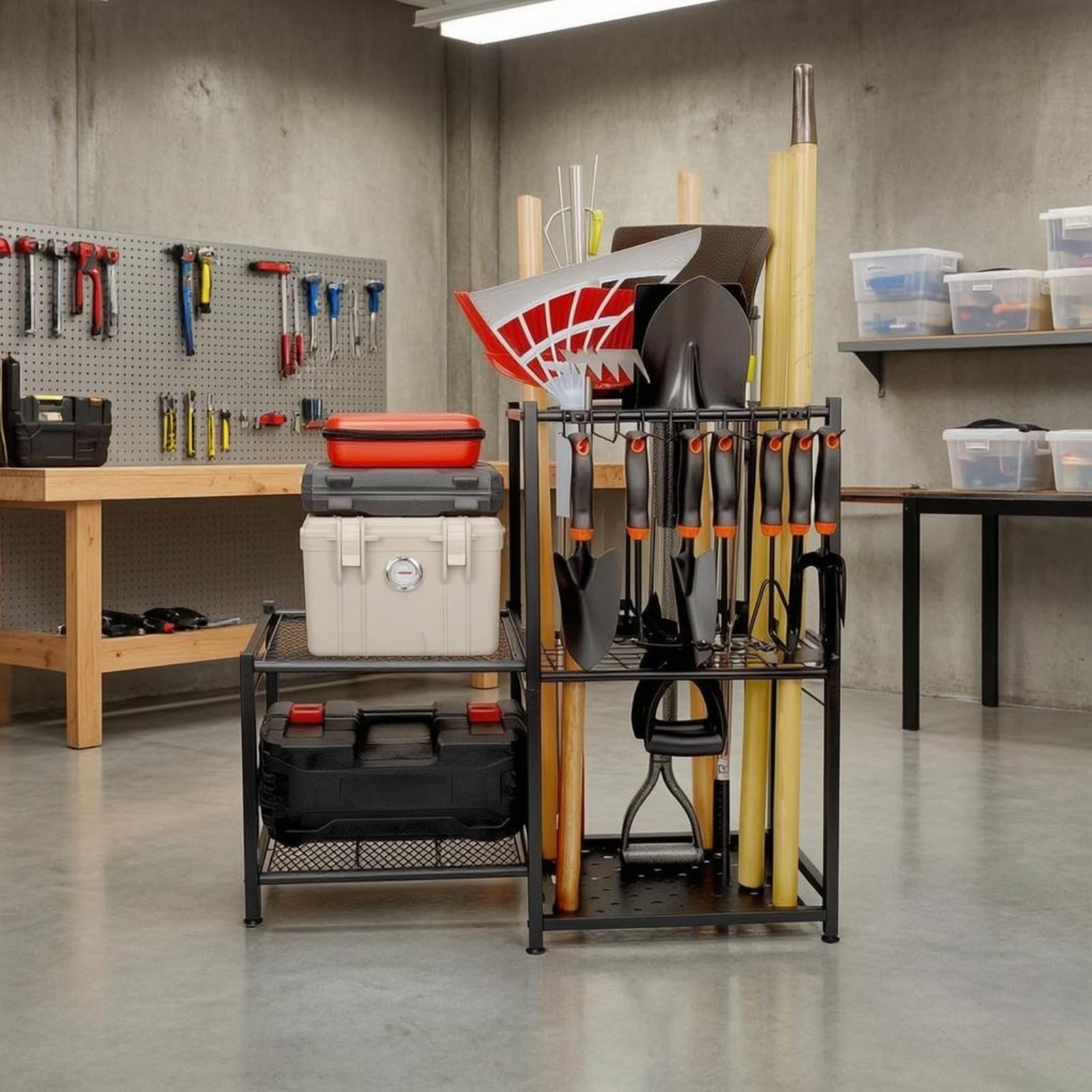 Organisateur D'outils Métallique Acier Range Outils Jardin Autoportant Rangement Extérieur pour Garage