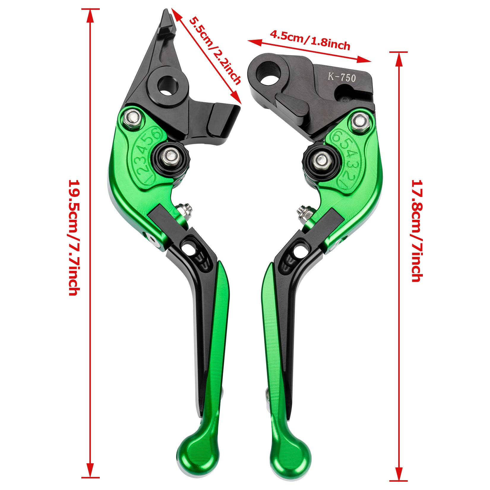 psler Leva Frizione per Leva Freno Moto, 1 Coppia di Leve Lunghezza 185 mm / 7,28 pollici Set di Leve Frizione e Freno, per Kawasaki ER-6F ER-6N 2009-2016 (Verde)