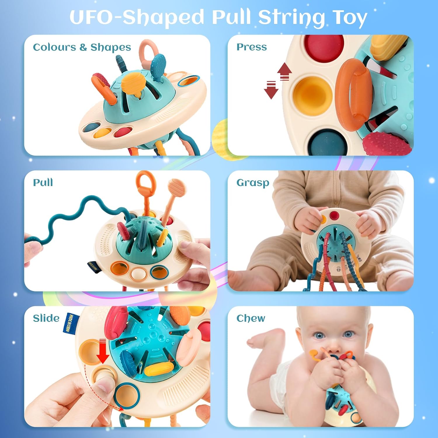 Baby Toys for 1 Year Old, Montessori Toys Hanging in Stroller, Sensory Toy for Todders 12-18 Months+, UFO Pulling Educational Game for Developing Motor Skills Gift for Boys& Girls