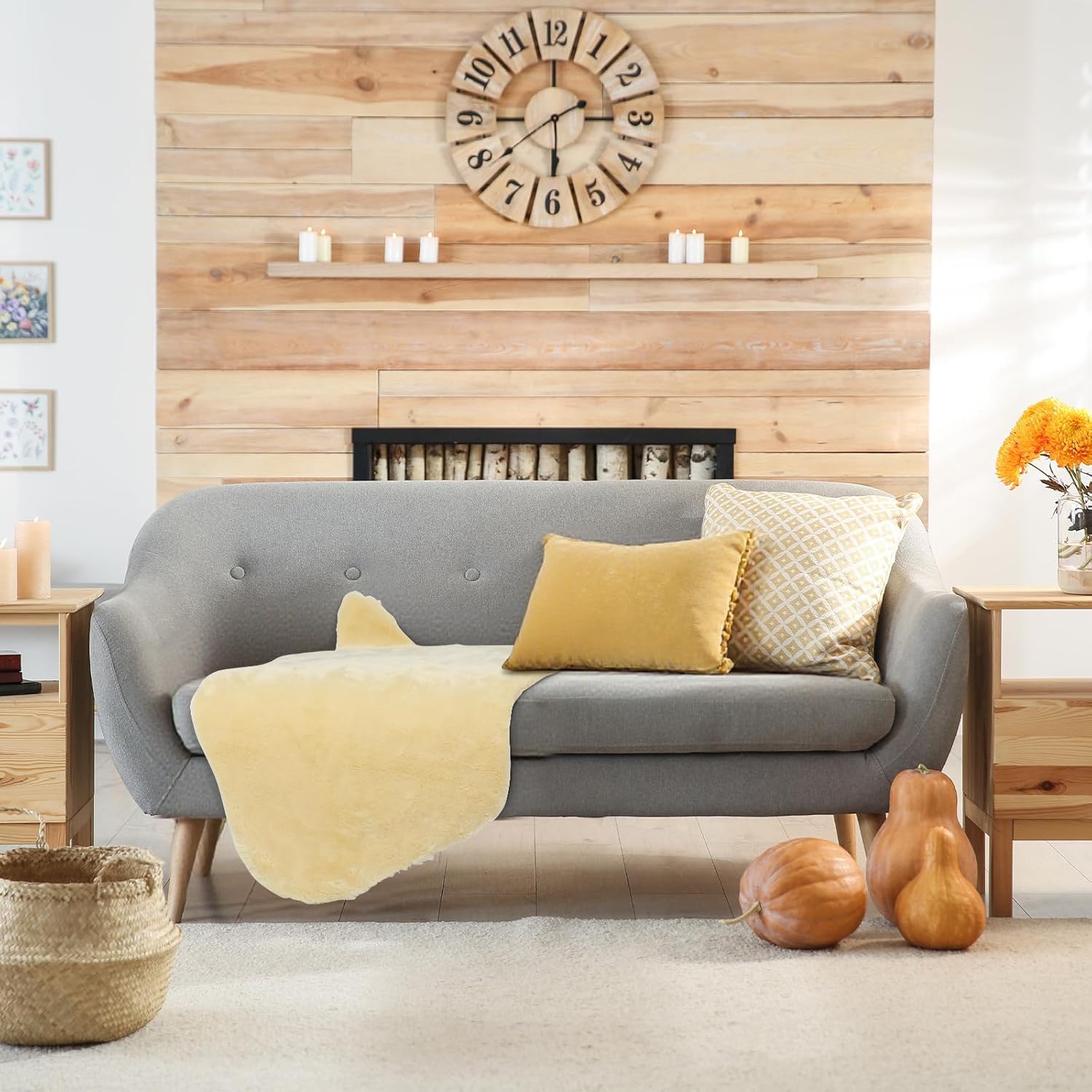 Beige Sheepskin Rug for Chair Sofa Couch Seat Cover Faux Fur Sheepskin Throw Pad Soft Fluffy Shaggy Living Room Bedroom Bedside Dorm Area Decor, Large Size (2 x 3.25 Ft) - Image 4