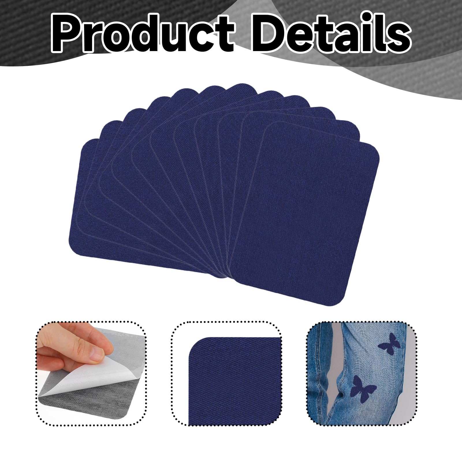 Aufnäher zum Aufbügeln, Premium-Qualität, Stoff, zum Aufbügeln, Denim, Jeans, zum Aufbügeln auf der Innenseite, Stoffflicken für Kleidung, Baumwolle, Schwarz, Reparatur-Set (12,4 x 9,4 cm,