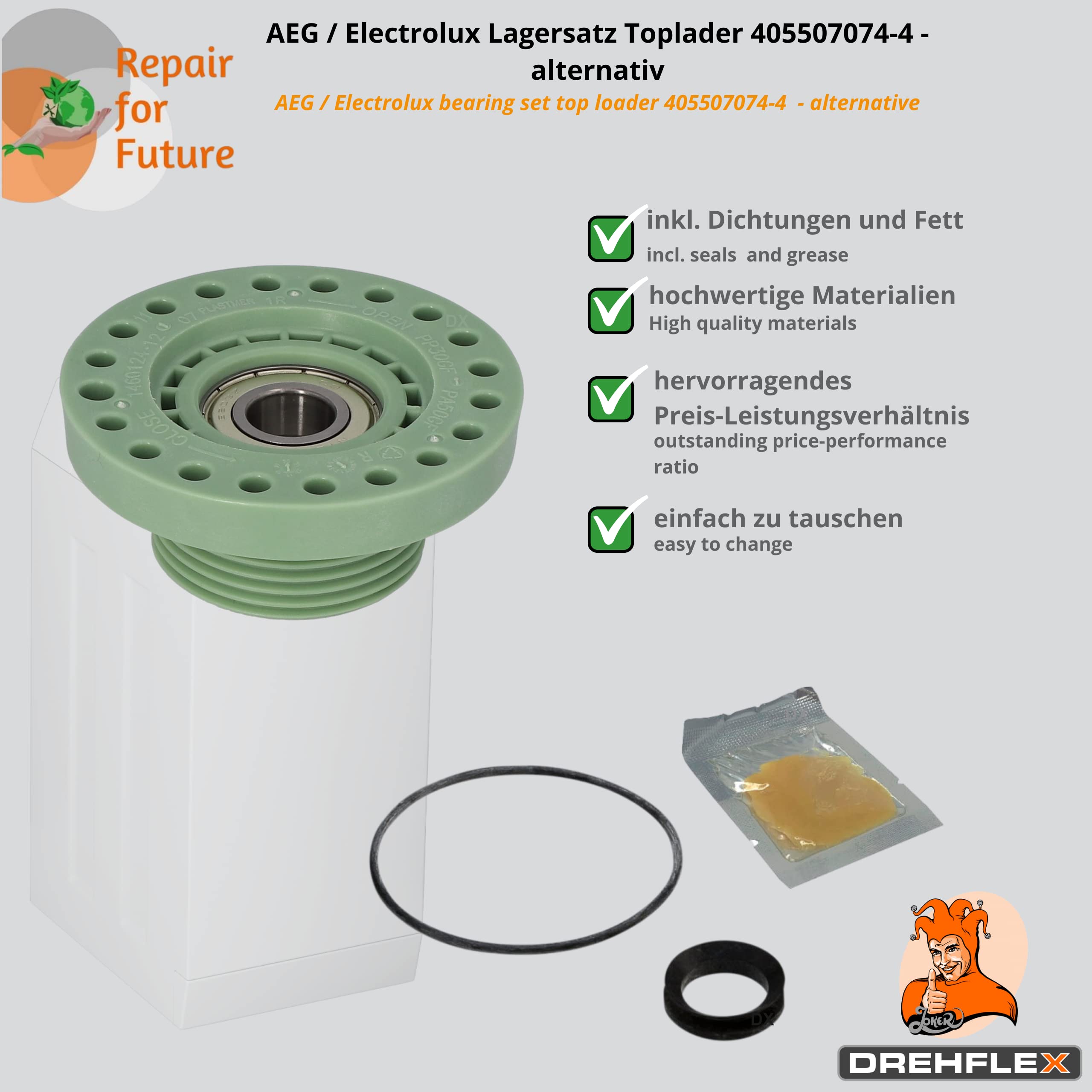 Lagersatz SET Toplader kompatibel für AEG/Electrolux 4055070744 + 4071430963 / für rechts und Links