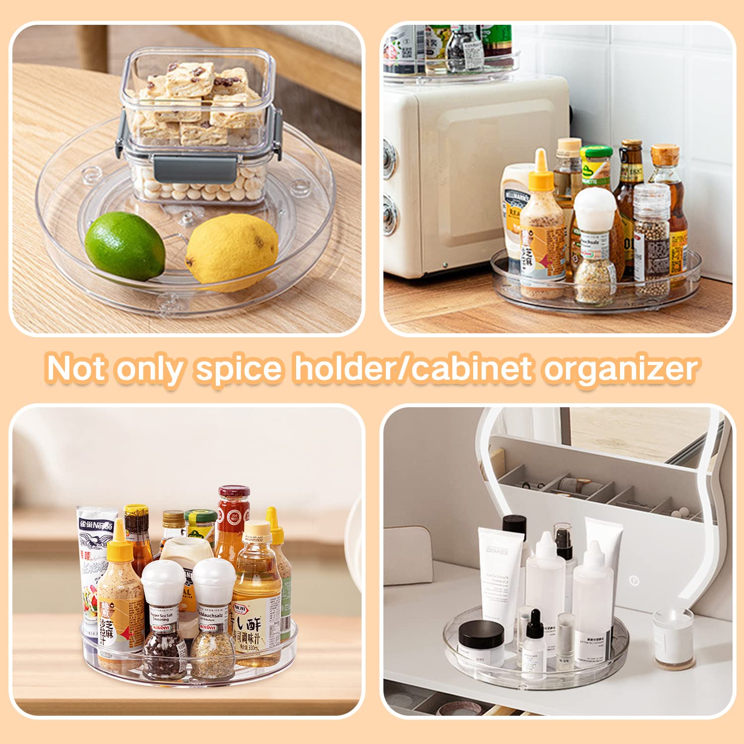 GUGUGO Drehteller Organizer 2er Set – 27+23 Cm, 360° Drehbarer Kühlschrank- & Schrank-Organizer Aus BPA-freiem Kunststoff, Platzsparend & Vielseitig