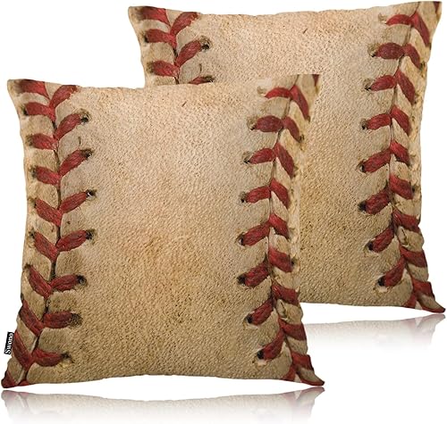 Swono Juego de 2 fundas de almohada de 18 x 18 pulgadas, fundas de almohada de cuero deportivas, de béisbol, fundas de cojín decorativas para