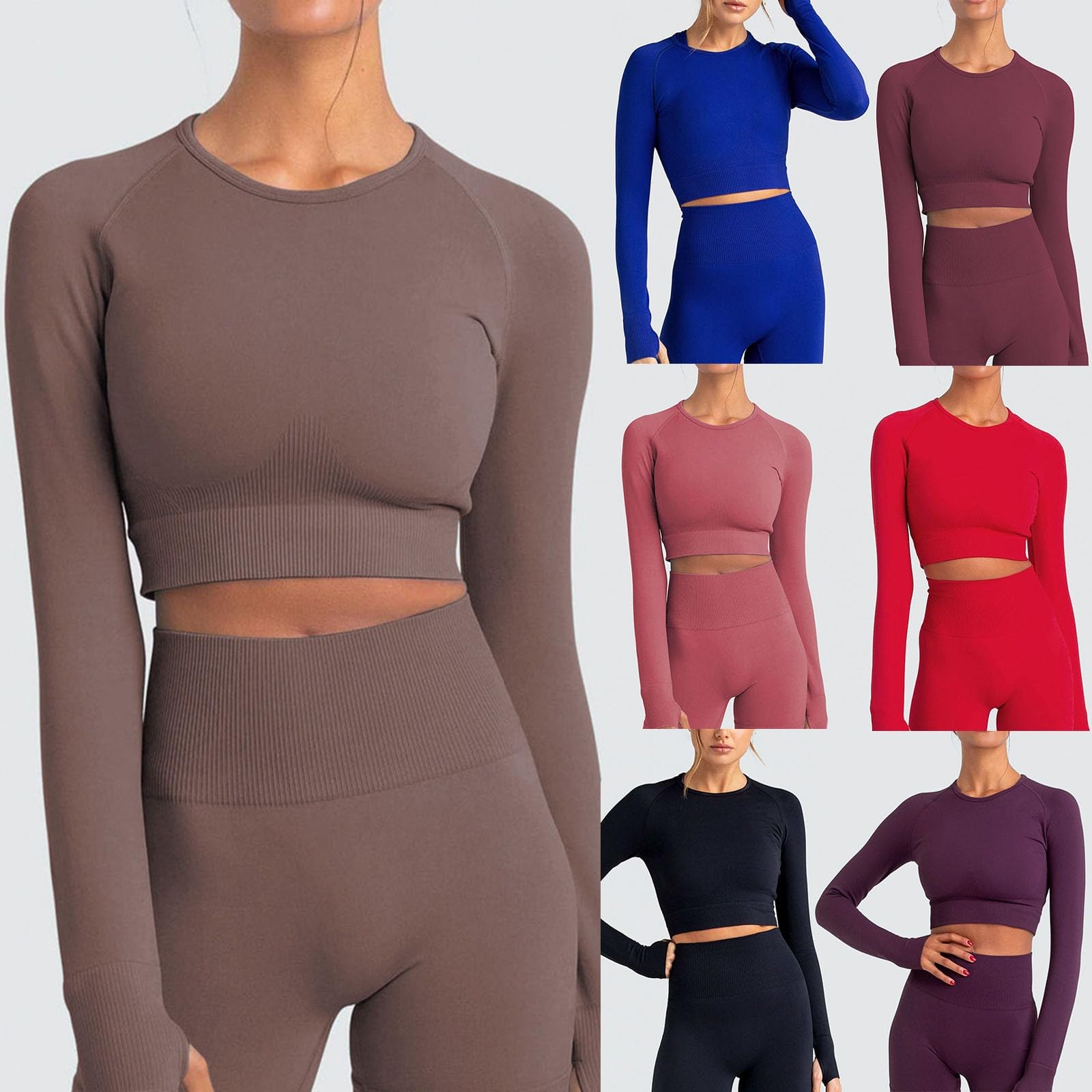 Damen Langarm Crop Top Sport T-Shirt Schnelltrocknend Atmungsaktiv Yoga Laufshirt