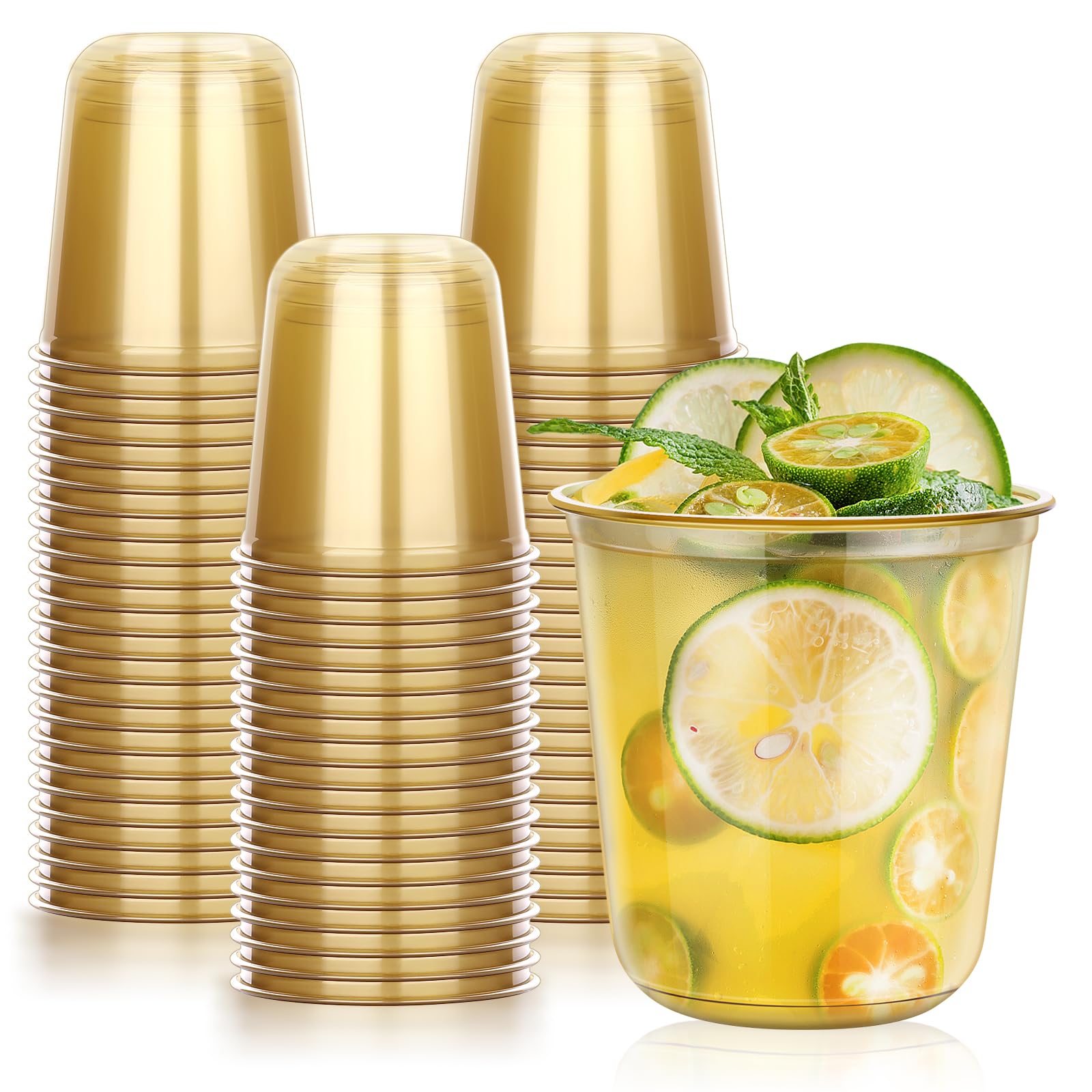 KesaPlan 50Pcs 12oz Gold Plastic Party Cups, Disposable Wine Cocktail Cups