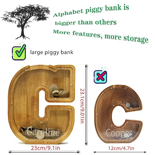 Miniatura 4 de Alcancía personalizada del alfabeto de madera, alcancía para niños y niñas, alcancía para monedas, se puede utilizar como regalo de Navidad y