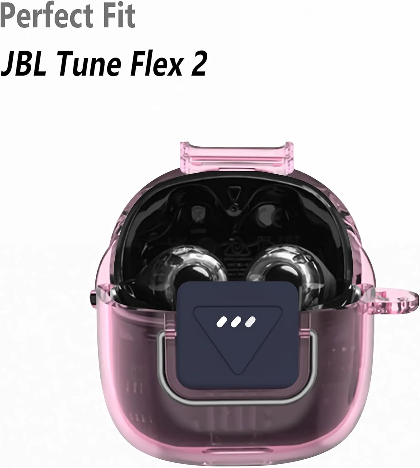 Geiomoo TPU Case for JBL Tune Flex 2, Soft Flexible Scratch Resistant Protective Cover with Carabiner (Pink) - Image 2