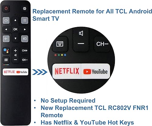 Miniatura 2 de Control remoto (RC802V FNR1) Reemplazo para todos los TCL Android 4K UHD Smart TV sin comando de voz