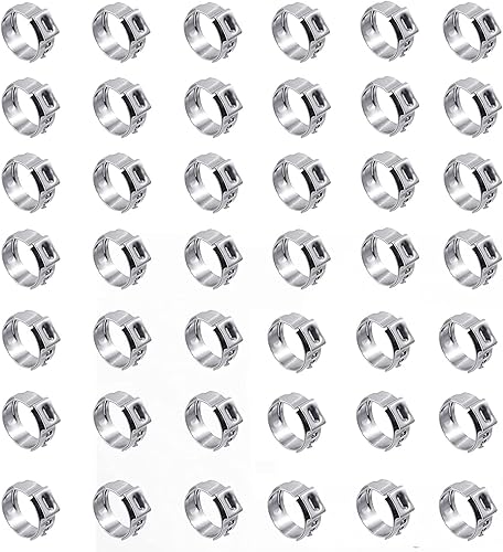 Paquete de 40 abrazaderas de manguera de oreja única de 0.504 in a 0.602 in, abrazaderas de acero inoxidable para manguera de crimpado, anillos de