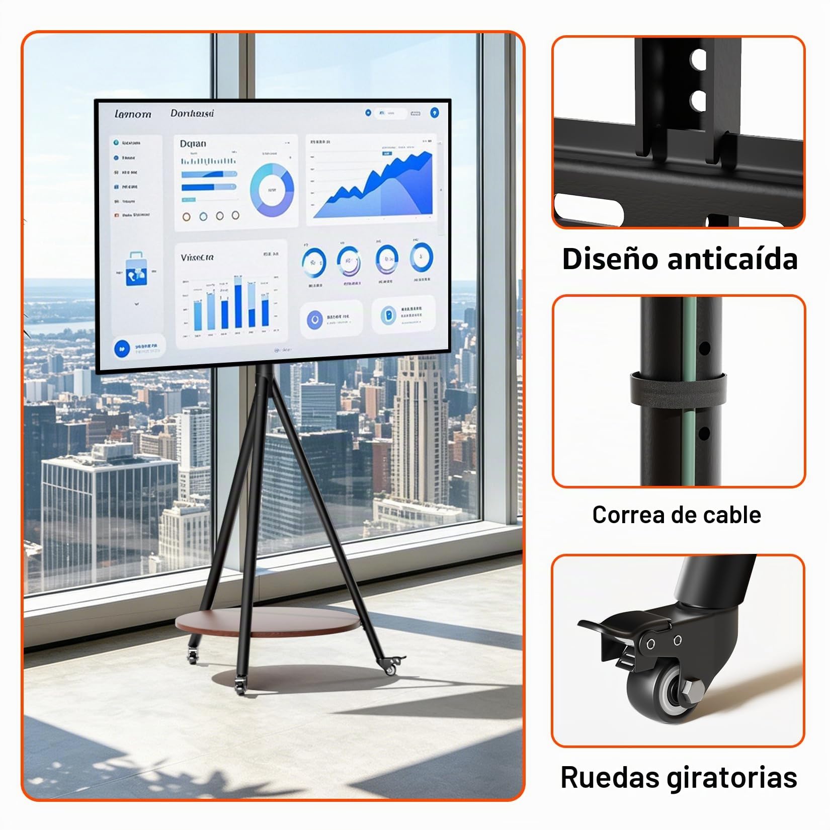 UNUNHO Soporte TV con Ruedas para 40-75 Pulgadas, VESA 600x400 mm Negro | Soporte TV Pie Suelo Trípode con Estante para Pantalla LED/LCD, Hasta 50kg, Altura Ajustable 155-175 cm, Gestion de Cables