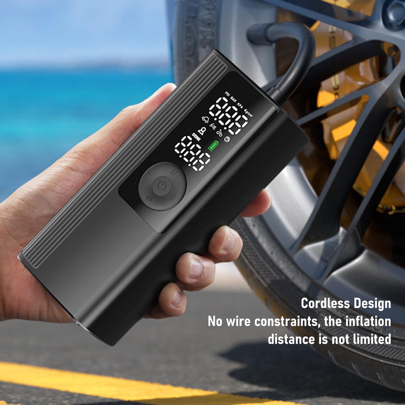 Inflador de Neumáticos Inalámbrico, Bomba de Compresor de Aire Portátil, Inflado Rápido para Coche, Motocicleta, Bicicleta con Luz LED, Bomba de Aire Eléctrica para Uso de Emergencia de