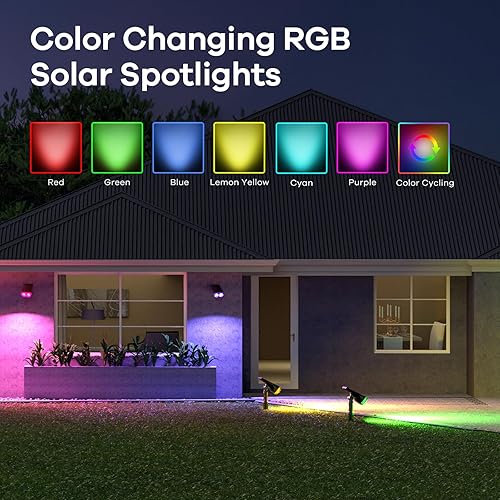 Miniatura 2 de Consciot Focos solares RGB para exteriores, 2 en 1 que cambian de color, luces solares impermeables IP67, iluminación exterior eficiente y duradera