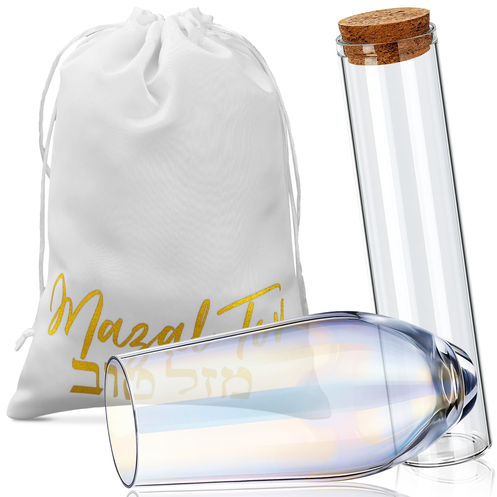 FoldTier 3pcs Wedding Chuppah Breaking Glass Kit Jewish Gift for Couples with Glass Cup White Silk Drawstring Bag and Airtight Transparent Bottle Engagement Wedding Anniversary Ceremony (Pastel Color)