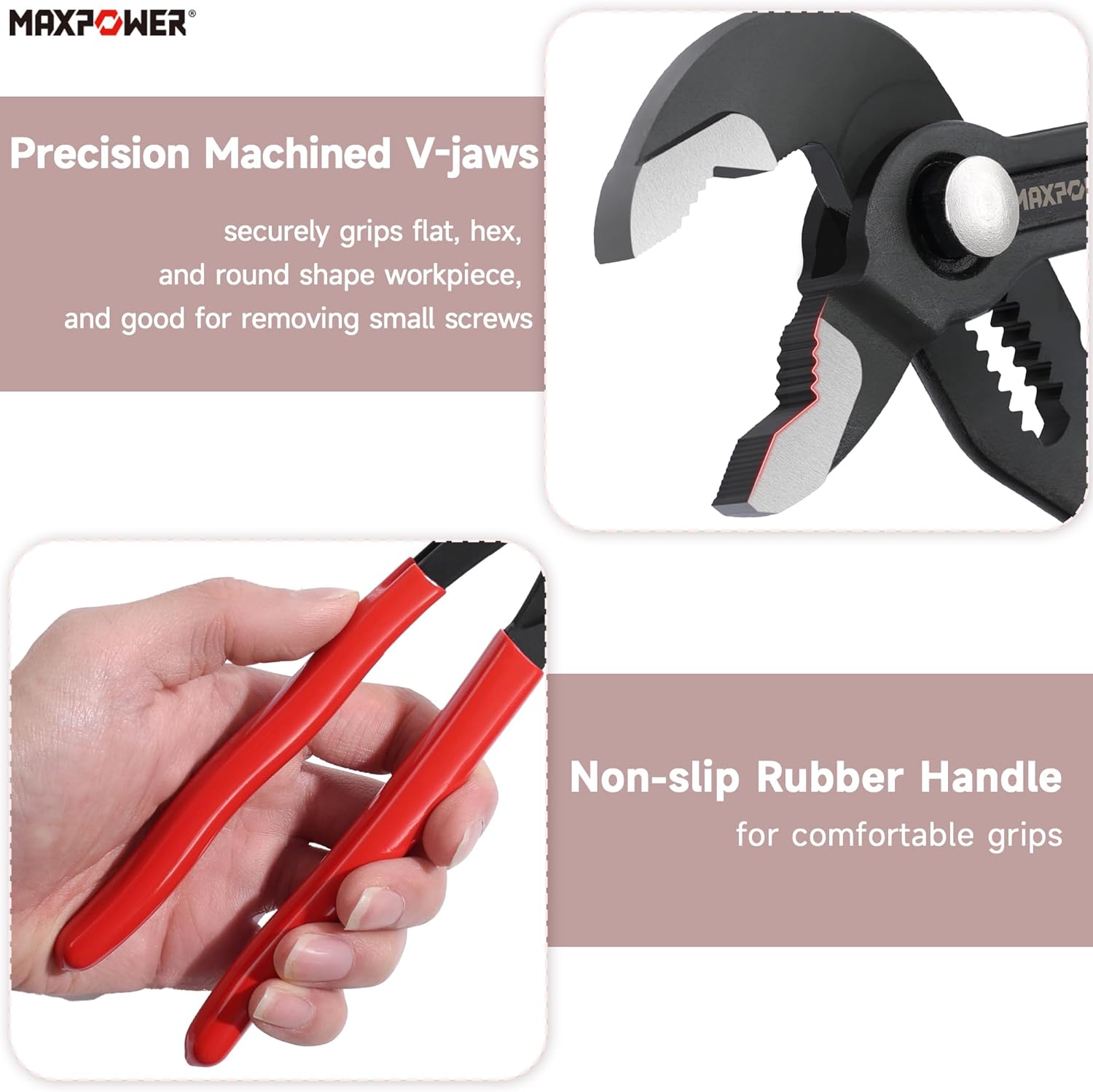 MAXPOWER 10 inch Water Pump Pliers, Jaw Open 1.2 inch, Push Button Quick Adjustment Tongue and Groove Pliers