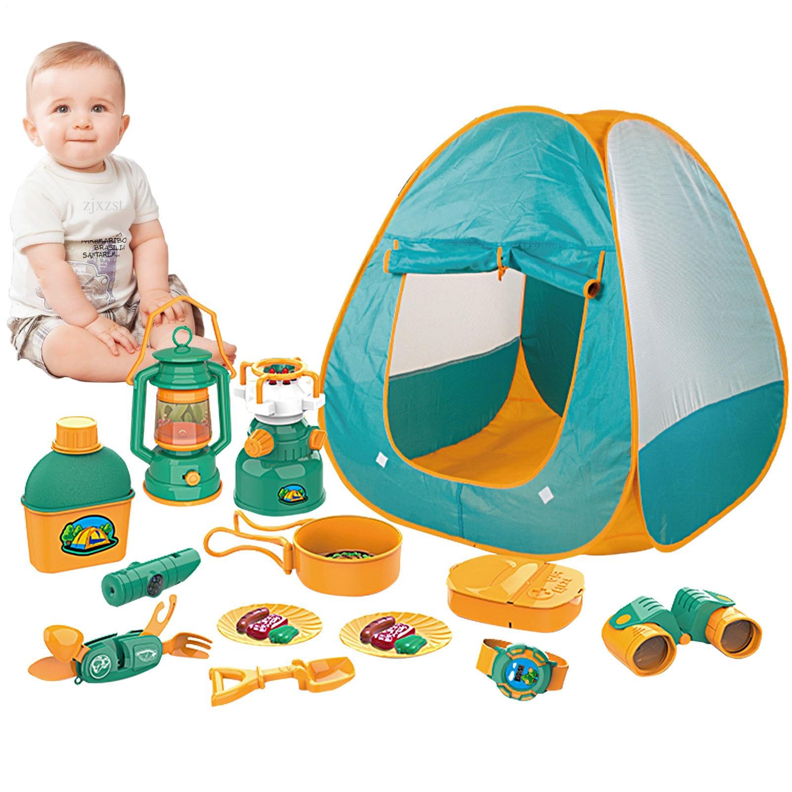 Set tenda da campeggio Giocattoli per bambini Set di 21 include tenda da, | Include tenda da campeggio per bambini, falò, lampada a olio, cibo finto per