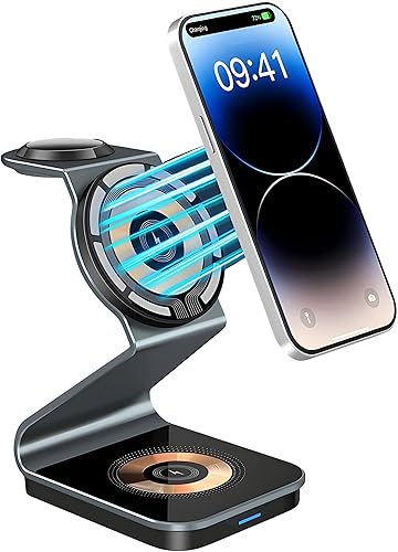 Estación de carga de cargador inalámbrico 3 en 1 para iPhone, Apple Watch y AirPods - Solución de carga rápida y conveniente (gris)