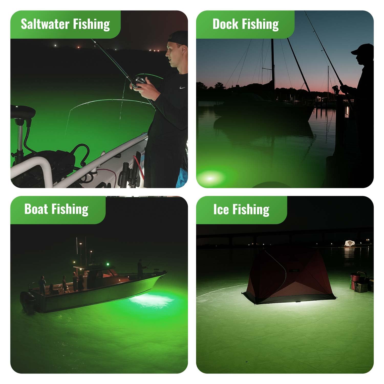 BLAZHUNTOR Rechargeable Underwater Fishing Light, Green 4000lm Super Bright, IP68 Waterproof, No External Power Needed, Auto On in Water, Night Fishing Light, Portable Dock Lake Fish Lamp