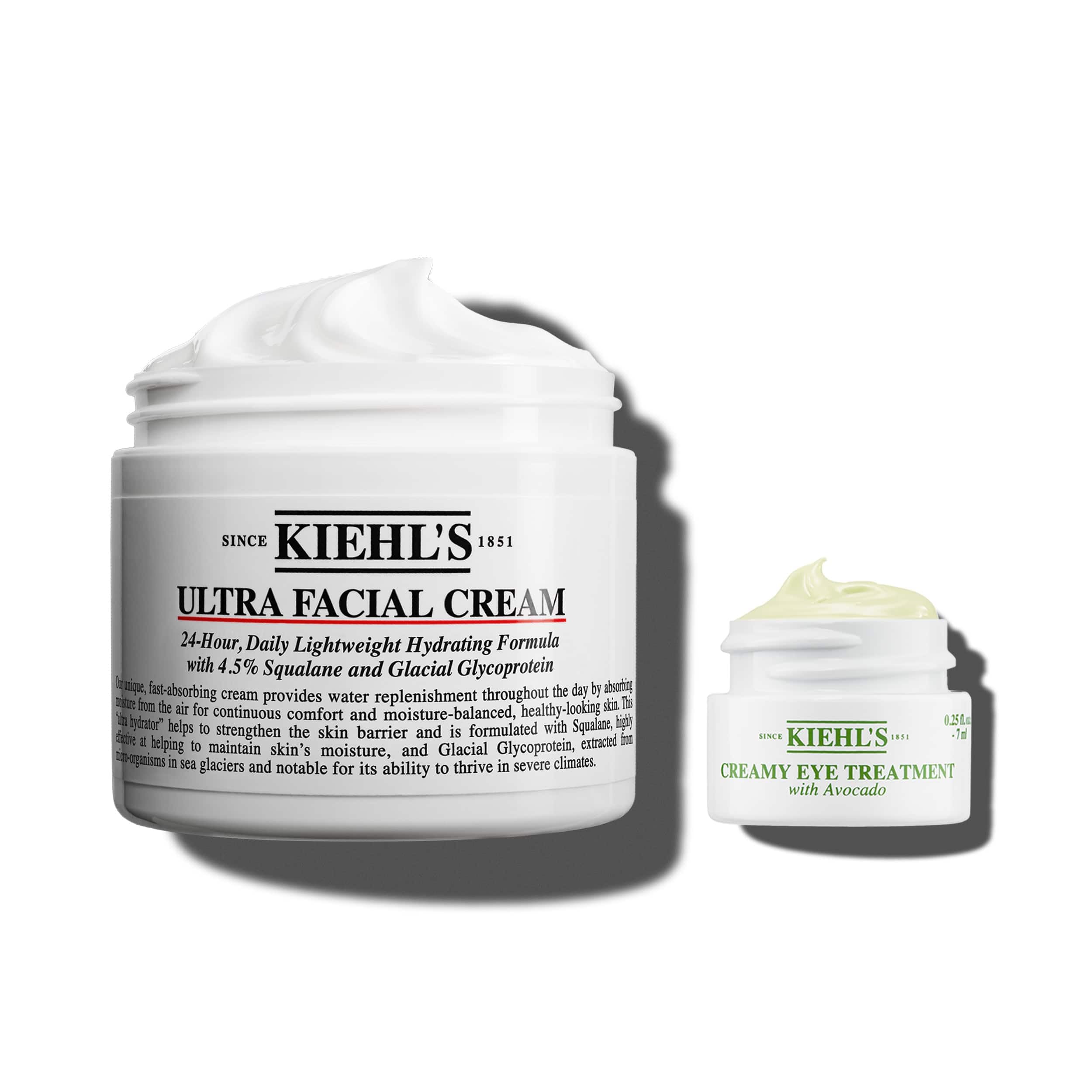 KIEHL's Ultra Facial Cream, Crema Viso Idratante, Per Tutti i Tipi di Pelle, 72H di Idratazione, Con Squalano, Glicoproteina Glaciale e Pro-Ceramidi, 125 ml + Crema contorno occhi all'avocado 7 ml